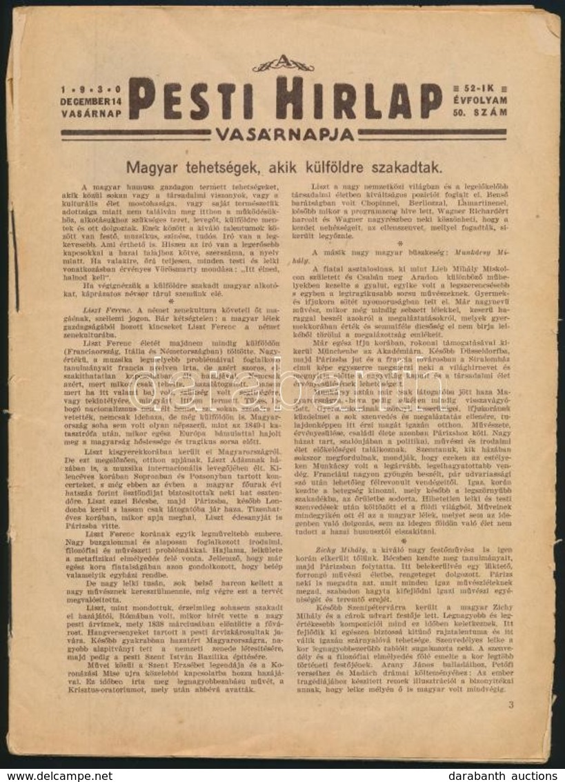 1930 A Pesti Hírlap Vasárnapja, 52. évfolyam 52. Szám, 50p - Unclassified