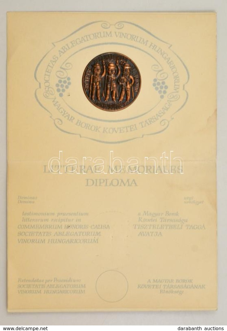 Cca 1970 Magyar Borok Követei Társasága Tiszteletbeli Taggá Avatási Diplomája, Kitöltetlen, Hajtott - Unclassified