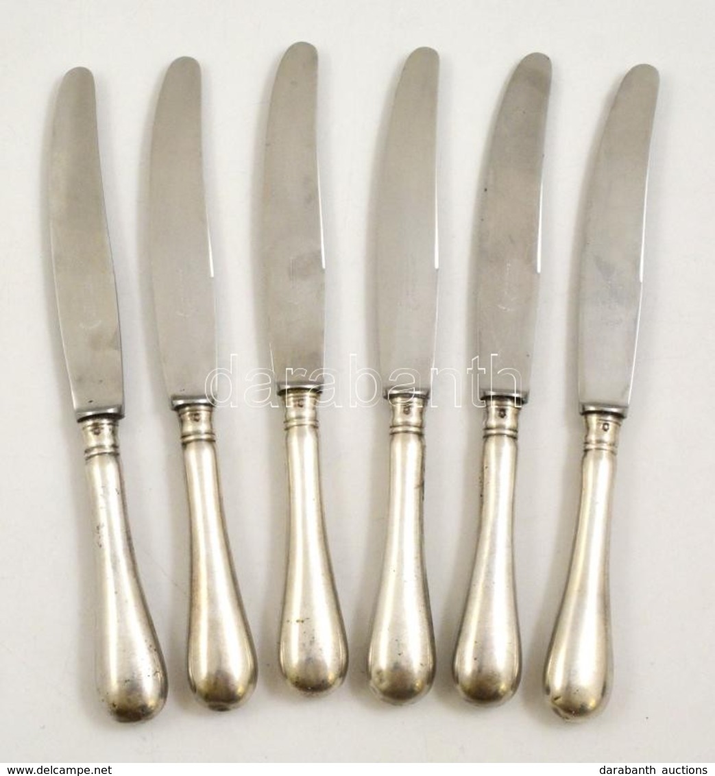 6 Db Fémjelzett és Mesterjelzett Ezüstnyelű Kés, Solingen Pengével / Silver Knives. Br. 682 G - Altri & Non Classificati