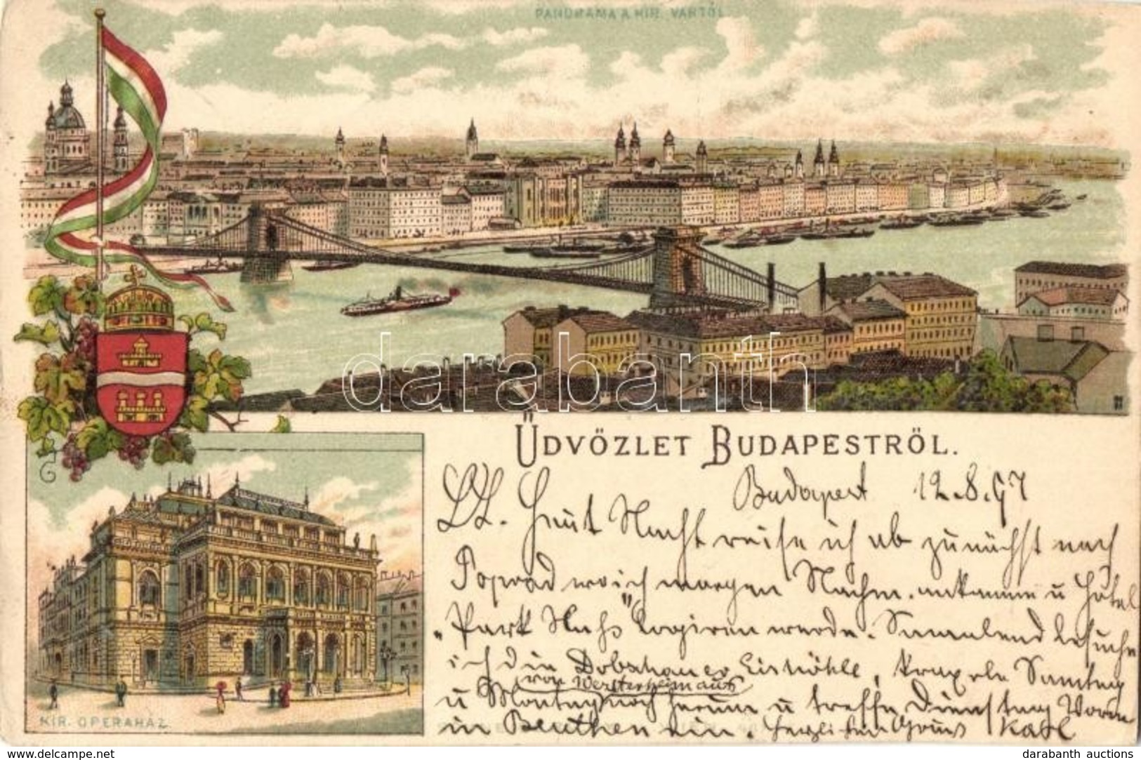 * T2/T3 1897 (Vorläufer!) Budapest, Látkép A Királyi Vártól, Operaház. Litho (Rb) - Unclassified