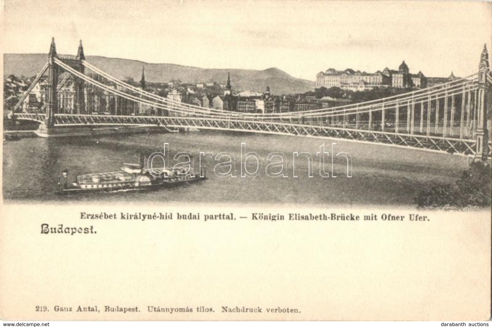 ** T2 Budapest, Erzsébet Királyné Híd és A Budai Part, Gőzhajó. Ganz Antal 219. - Non Classificati