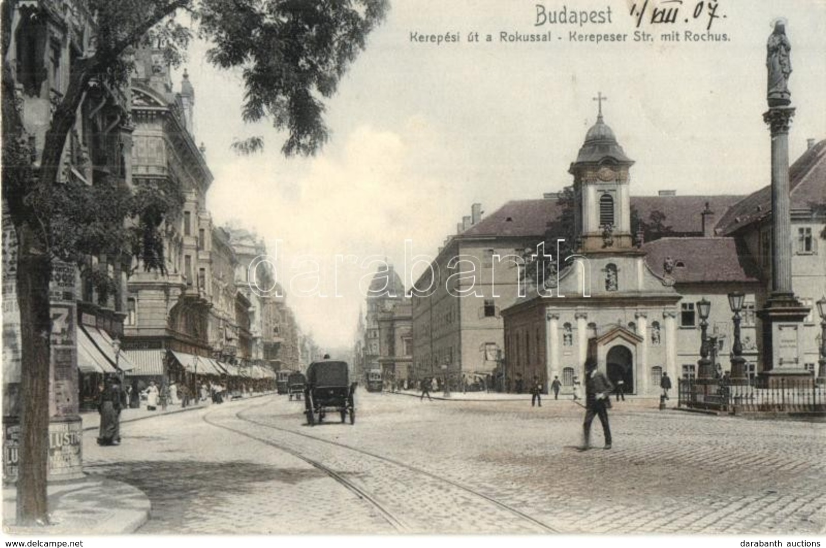 T2 1907 Budapest VIII. Rákóczi út (Kerepesi út) Rókus Kórház, Templom, Villamos - Non Classificati