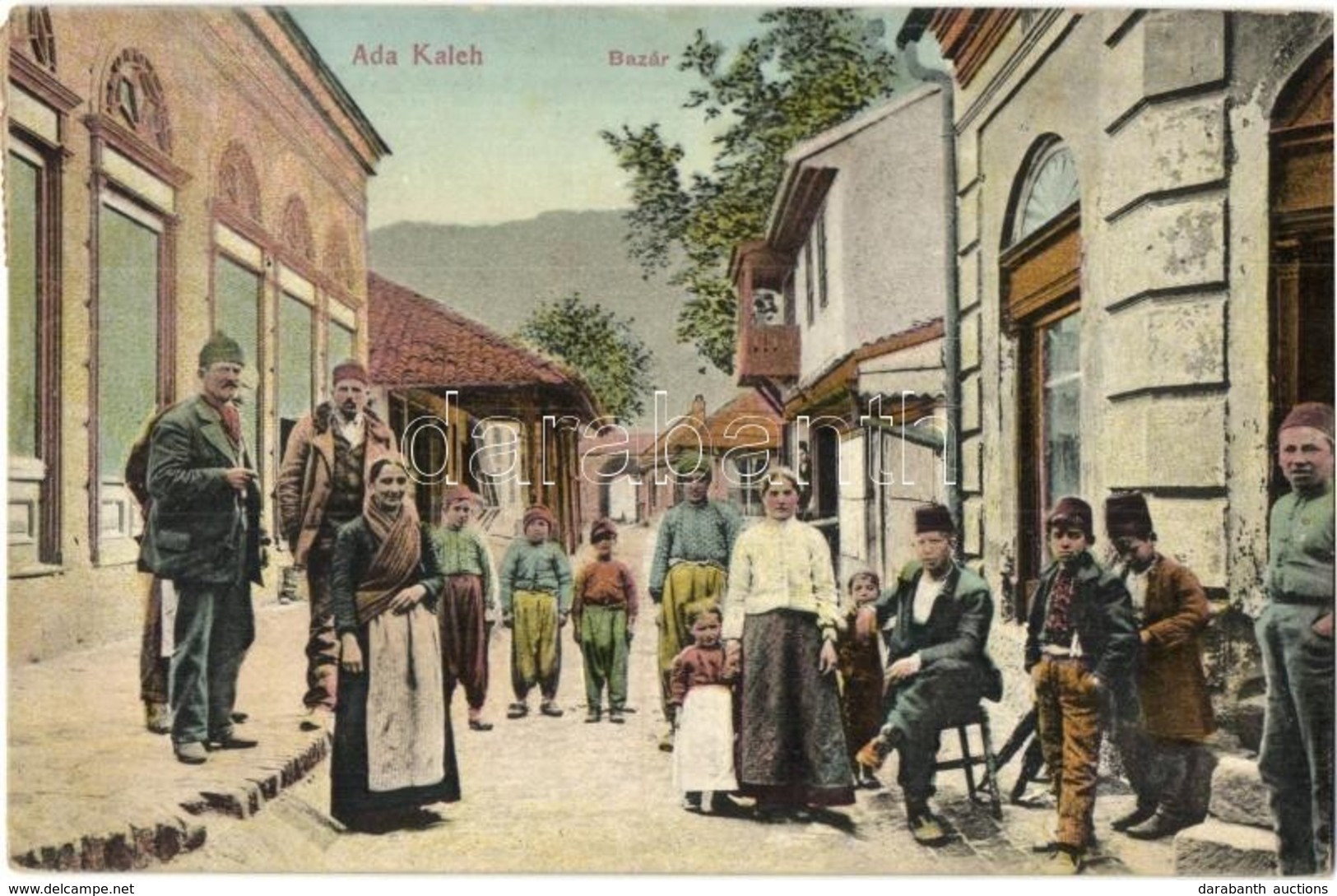 T2/T3 1911 Ada Kaleh, Bazár, Törökök / Bazaar Shop With Turkish People - Unclassified