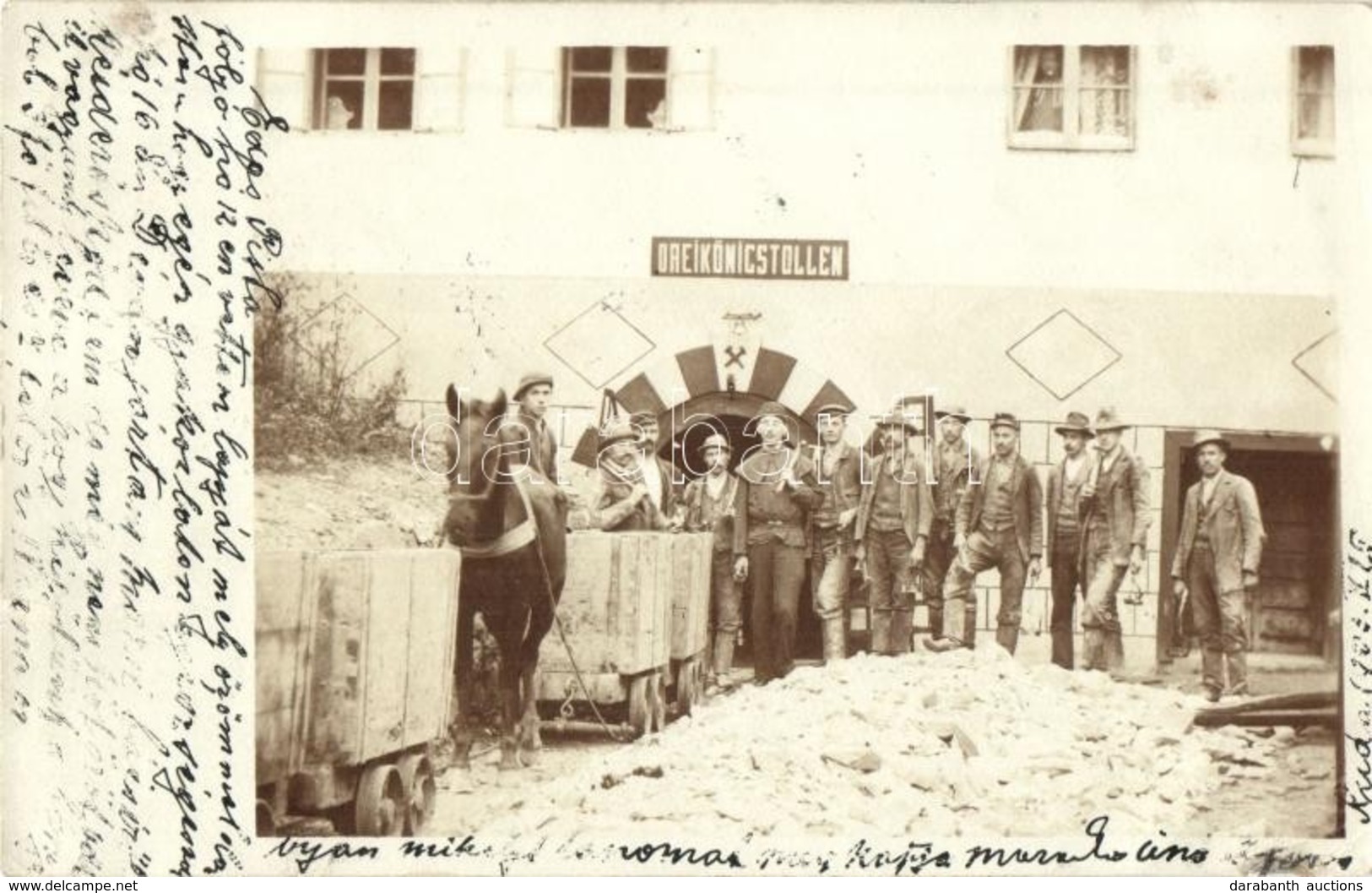 T3 1903 Brád, Dreikönigstollen / Tárna Bejárata Bányászokkal és Csilléket Vontató Lóval, Iparvasút / Mine Entrance With  - Unclassified
