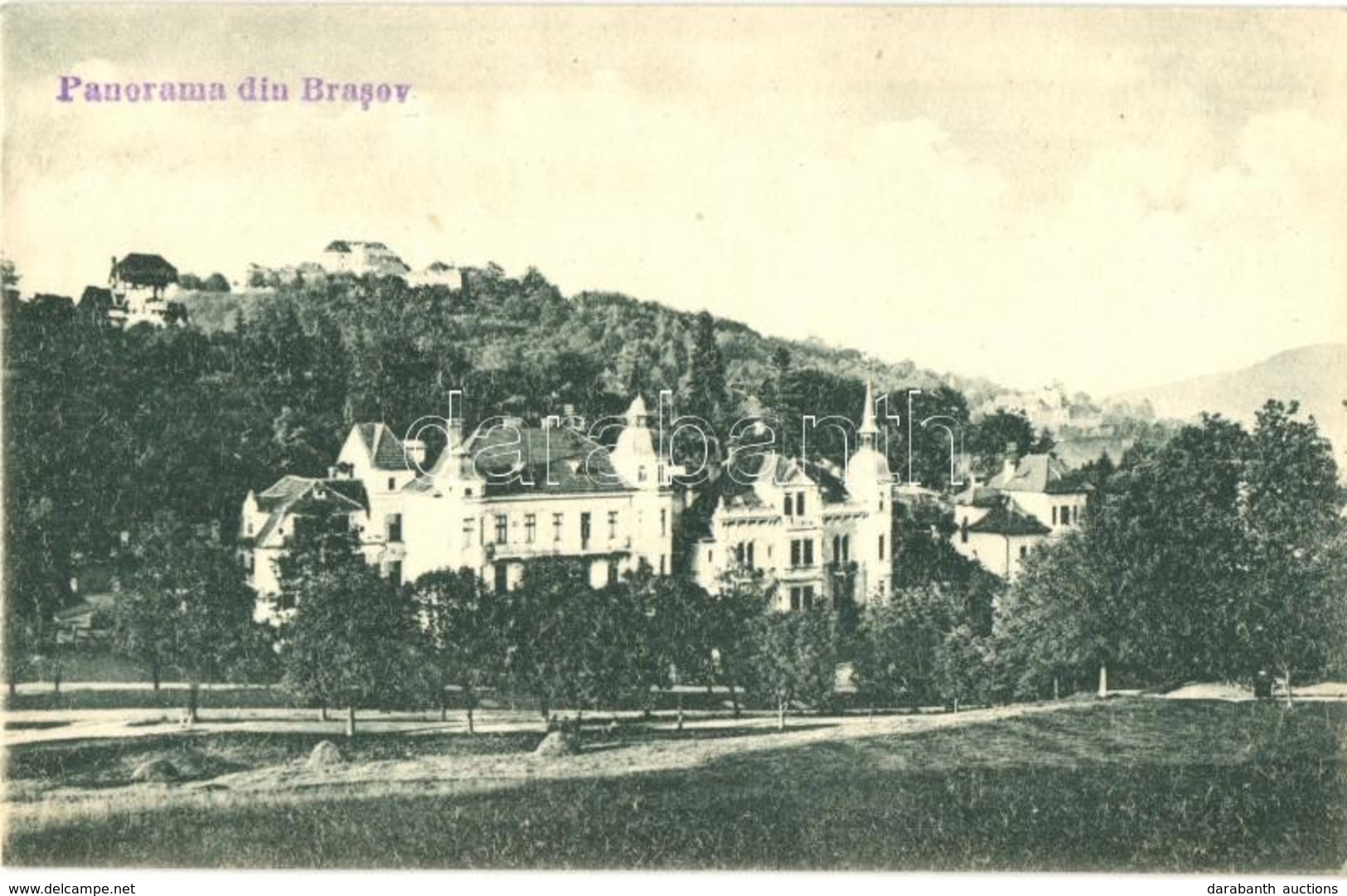 ** T2 Brassó, Kronstadt, Brasov; Postwiese Mit Schlossberg / Látkép, Villa. Kiadja Hiemesch / General View, Villa - Ohne Zuordnung