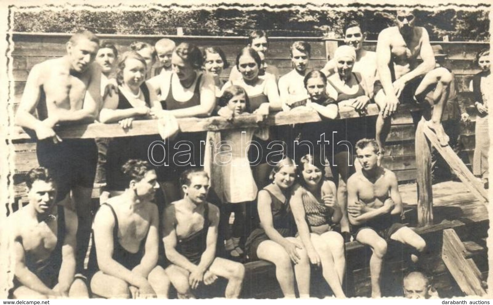 * T2/T3 1935 Csiszár-fürdő (Bálványosfürdő), Fürdőzők / Bathing People. Group Photo (Rb) - Unclassified