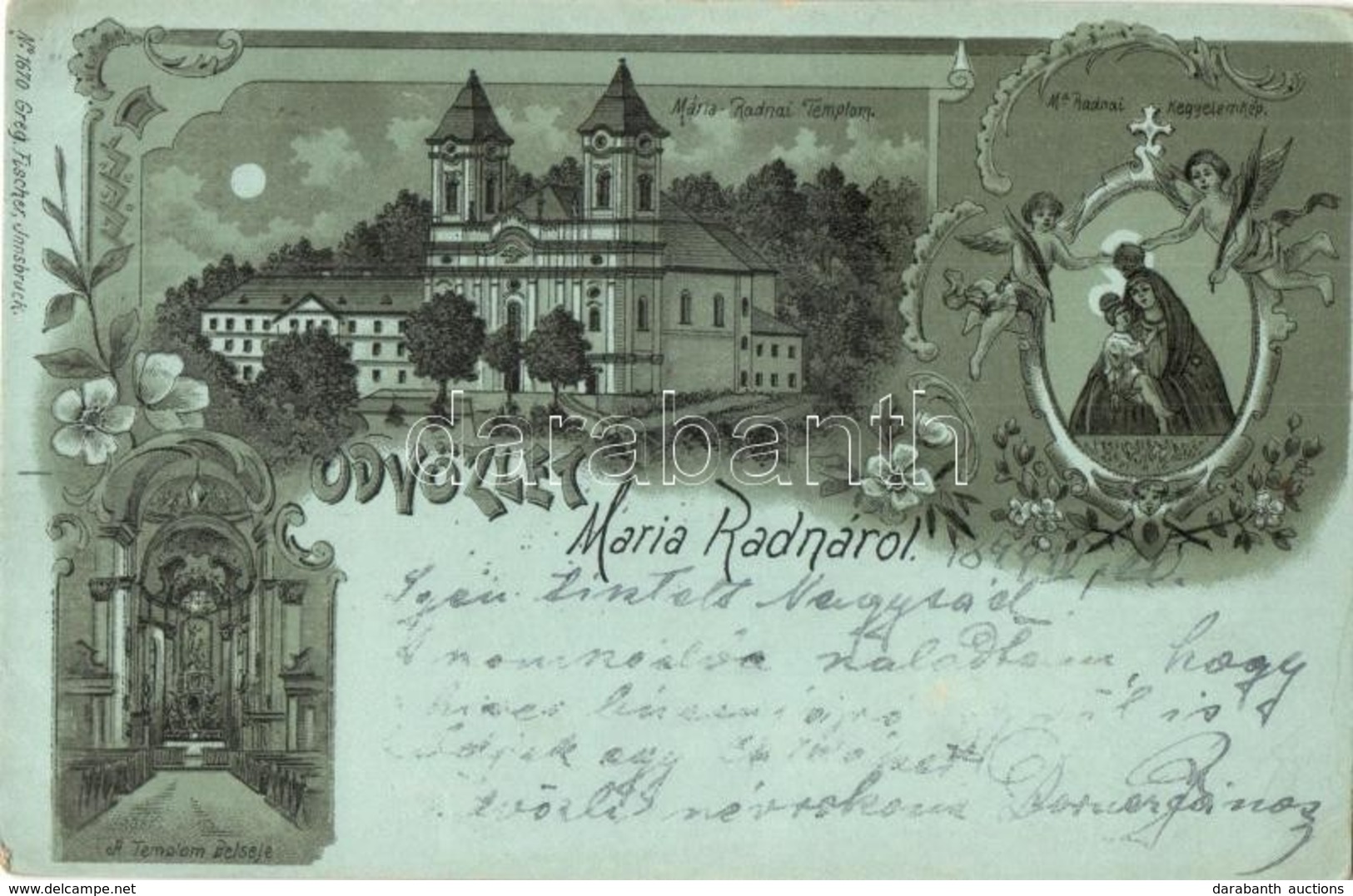 * T2/T3 1899 Máriaradna, Radna; Templom, Belső, Kegyelemkép / Church Interior. Greg Fischer No. 1670. Art Nouveau, Flora - Unclassified