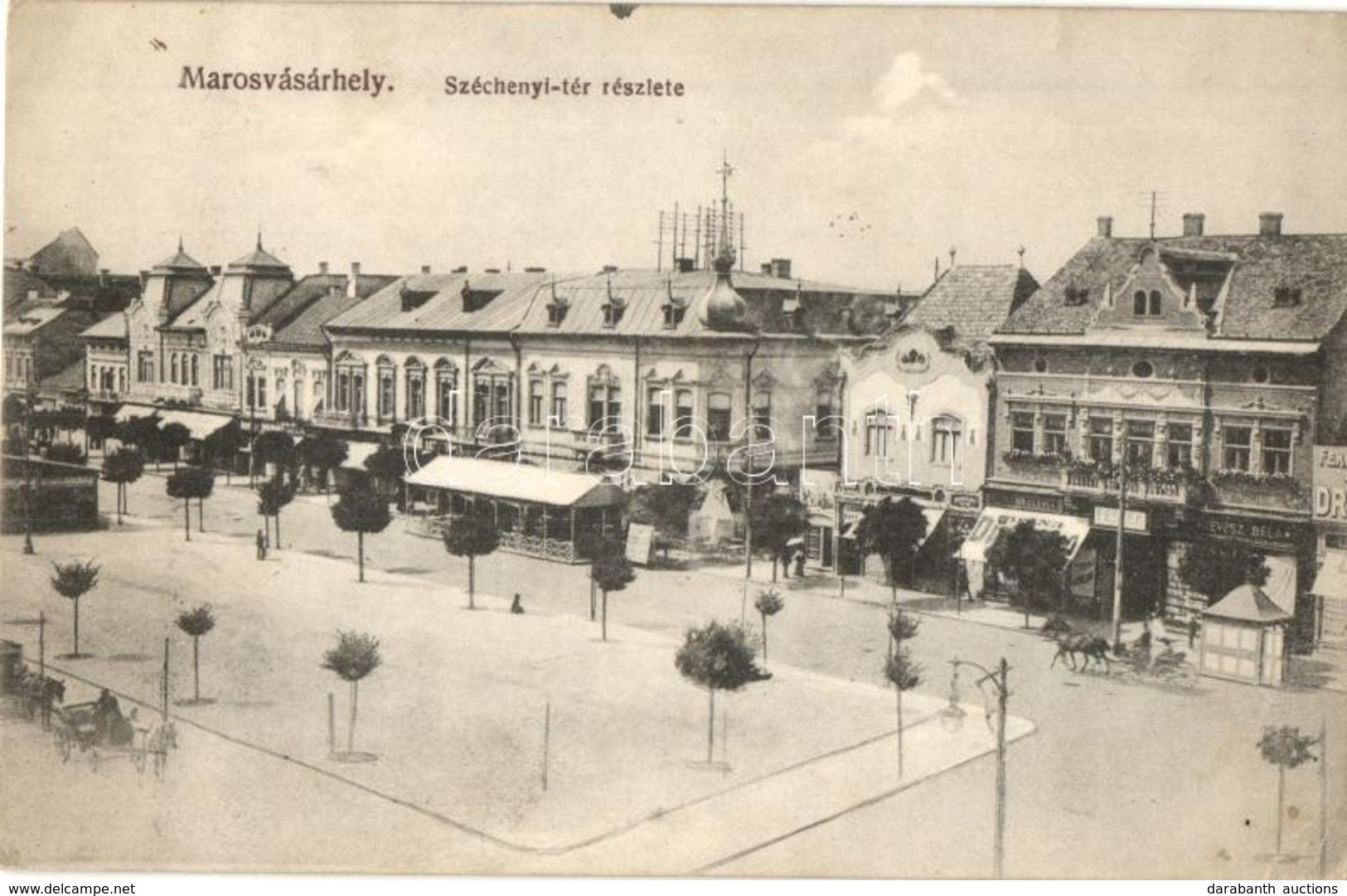 T2 Marosvásárhely, Targu Mures; Széchenyi Tér, Drogéria, Révész Béla és Nemes Béla üzlete / Square, Shops, Drogerie - Unclassified