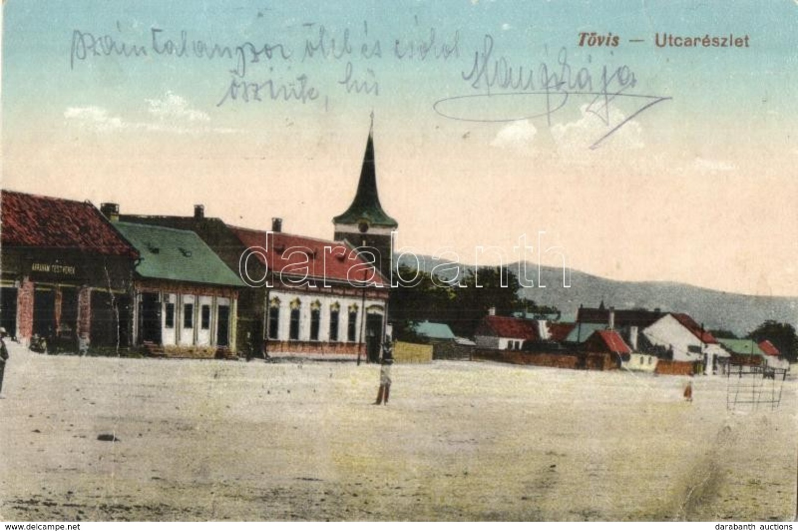 T3 Tövis, Teius; Utcakép, Ábrahám Testvérek üzlete, Református Templom / Street View, Shops, Calvinist Church (fa) - Unclassified