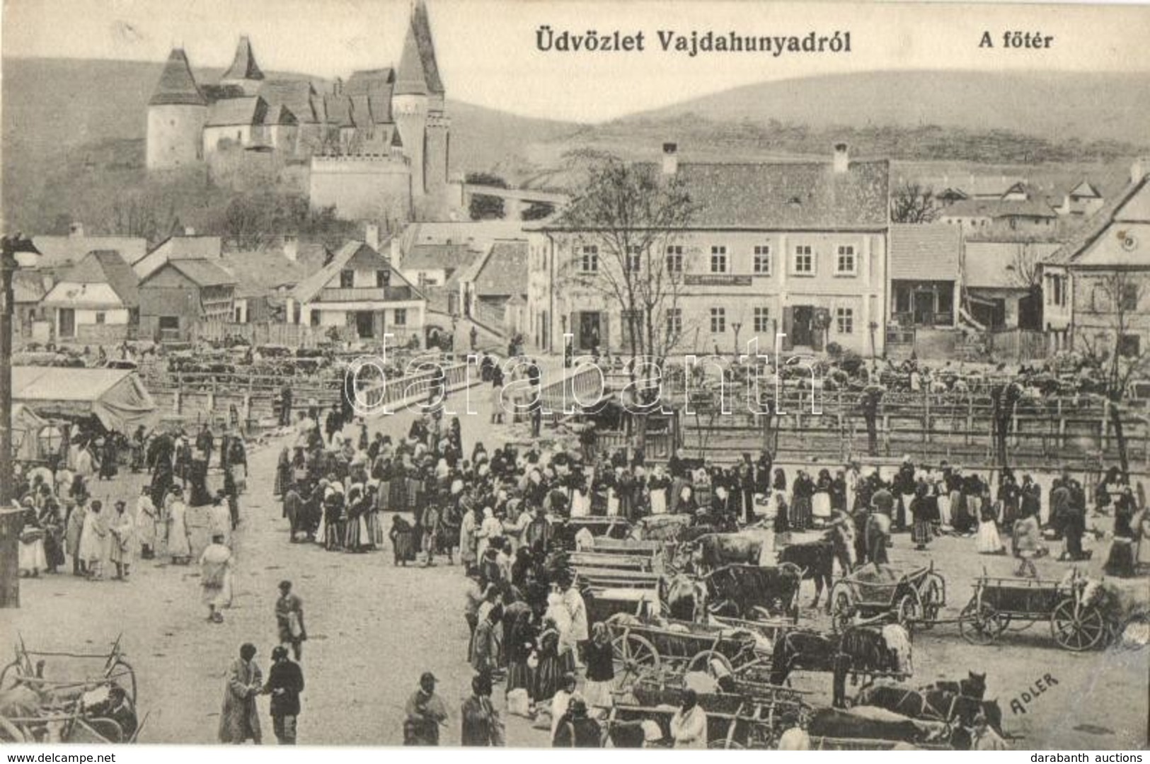 T2/T3 Vajdahunyad, Hunedoara; Fő Tér, Piaci árusok, Vásár, Vár. Adler Fényirda 426. 1910. / Main Square, Market Vendors, - Unclassified
