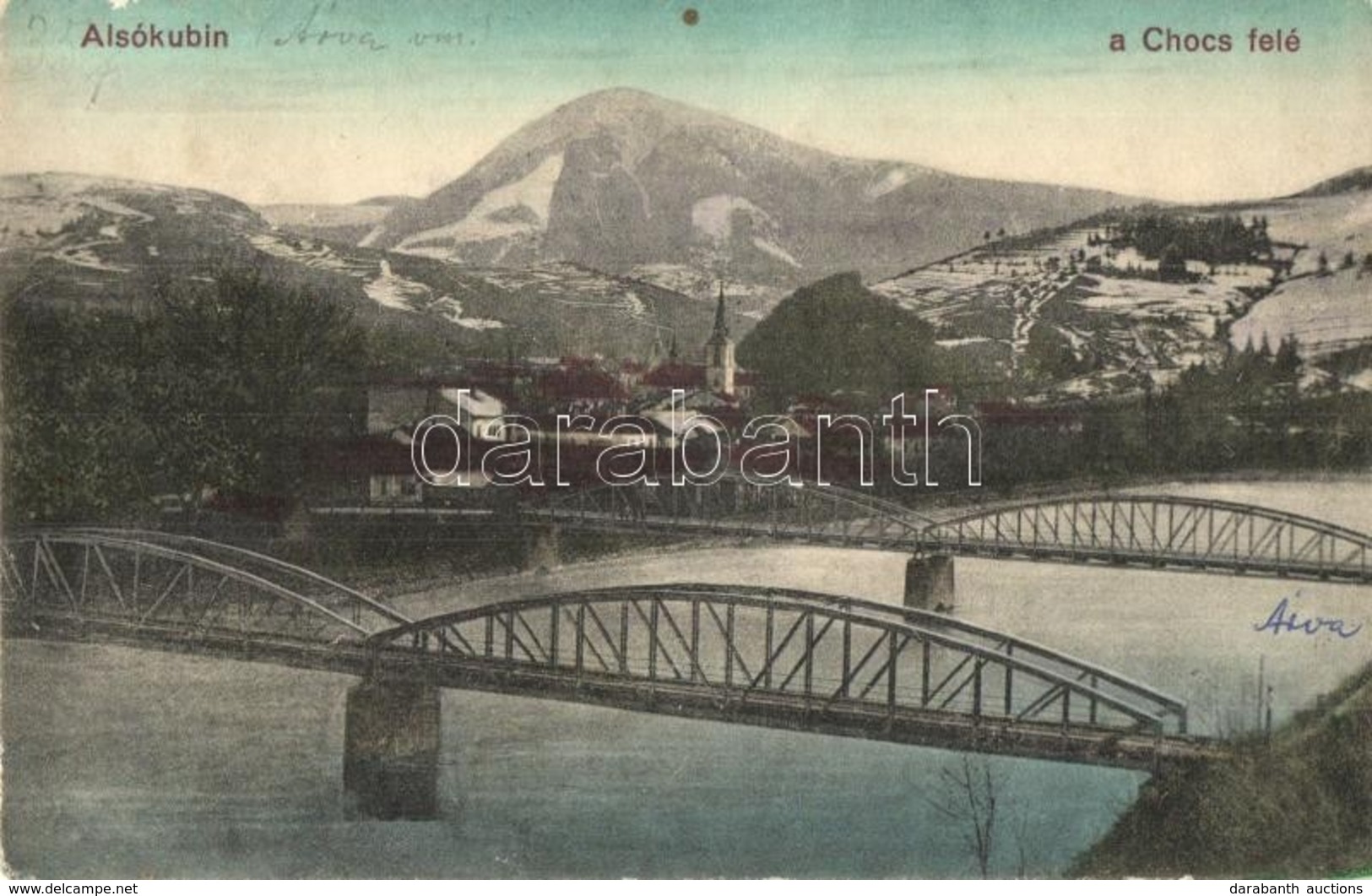 T2/T3 1914 Alsókubin, Dolny Kubín; Híd, Látkép A Chocs Felé. Kiadja Neumann József / Bridge, View To The Velky Choc Moun - Non Classés