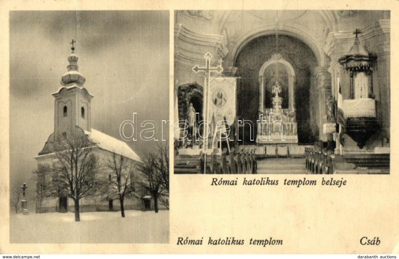 T2/T3 Csáb, Cebovce; Római Katolikus Templom Télen, Templom Belső, Oltár. Foto: Röckel / Catholic Church In Winter, Chur - Ohne Zuordnung