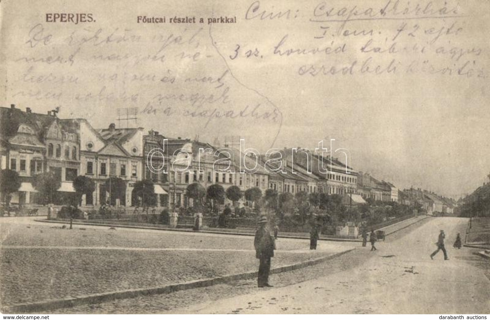 T2/T3 Eperjes, Presov; Fő Utca, Park, üzletek. Kiadja Divald Károly Fia / Main Street, Park, Shops (EK) - Non Classés