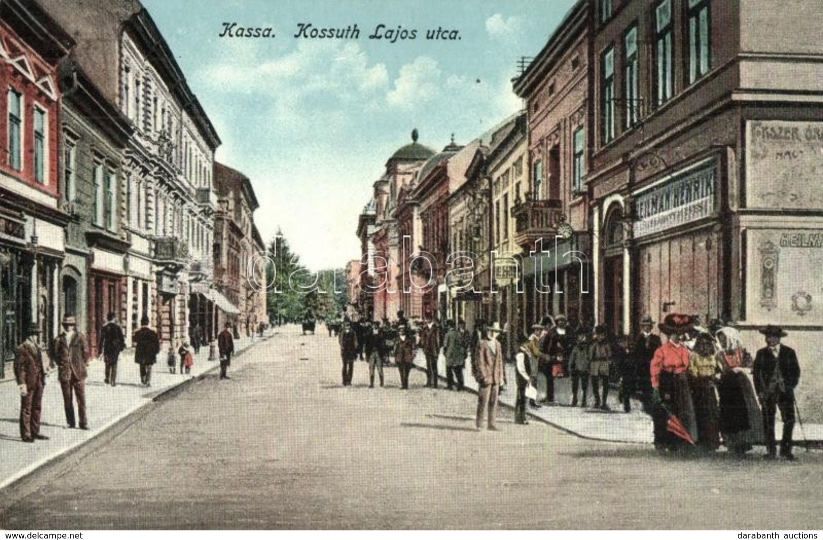 T2 Kassa, Kosice; Kossuth Lajos Utca, Heilman Henrik üzlete / Street View With Shops '1938 Kassa Visszatért' So. Stpl - Unclassified