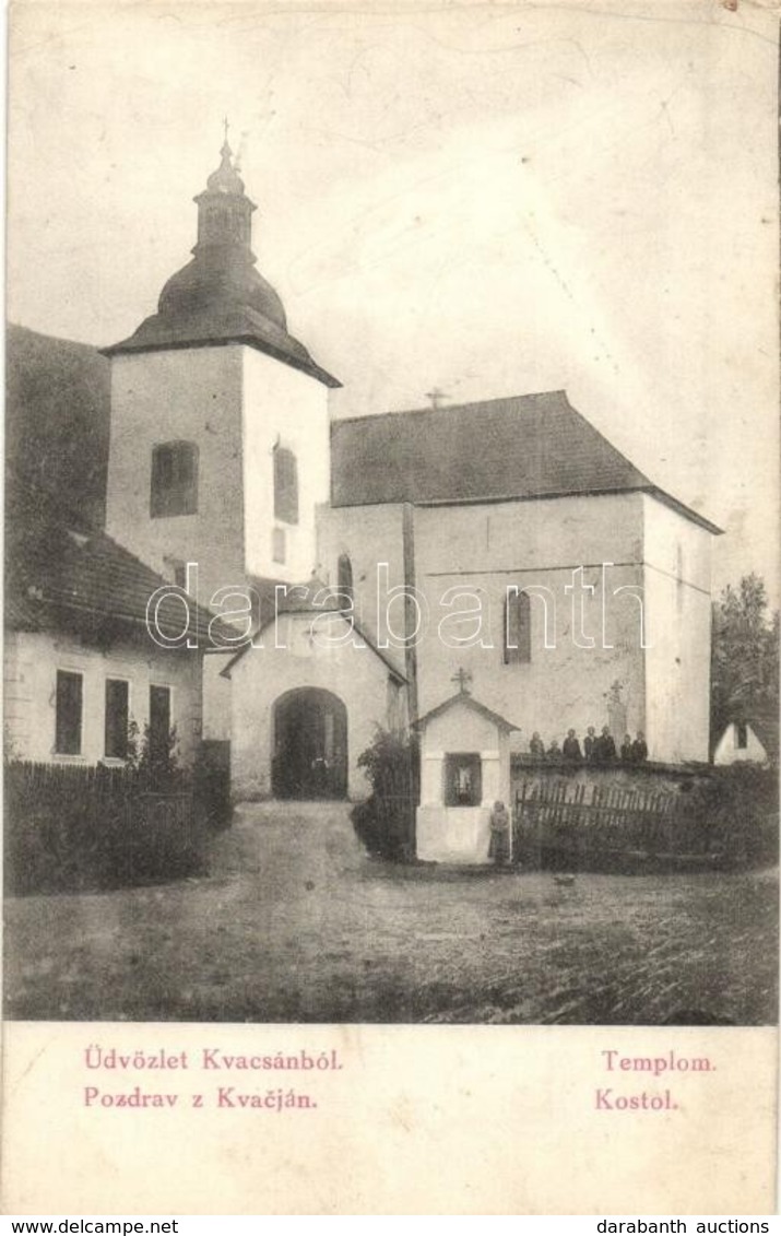 ** T2/T3 Kvacsan, Kvacany; Római Katolikus Templom. Kiadja A Fogyasztási Szövetkezet / Kostol / Catholic Church (fl) - Unclassified