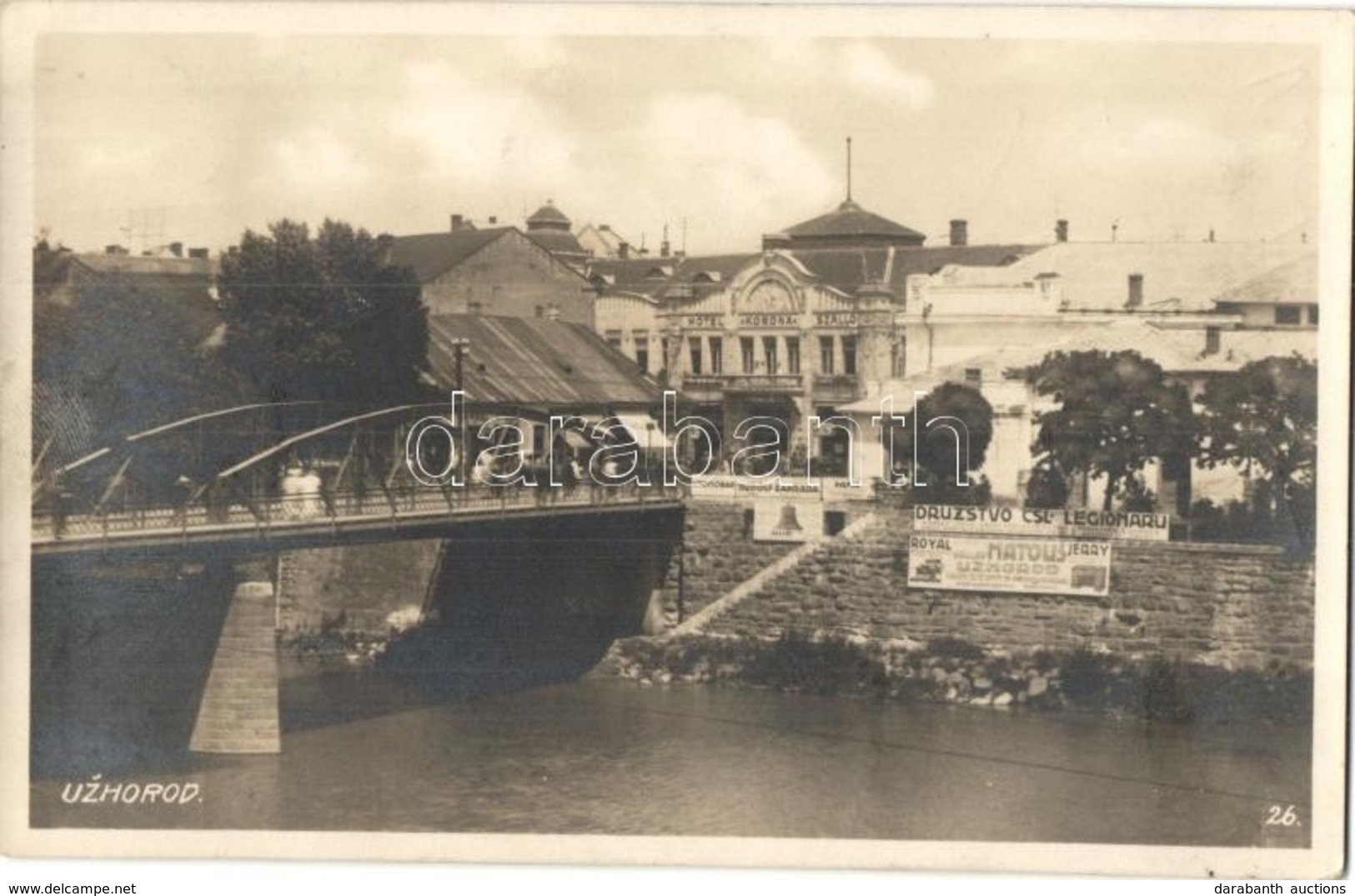 T2 Ungvár, Uzshorod, Uzhorod; Híd, Korona Szálló, Reklámok / Bridge, Hotel, Advertisements - Non Classificati