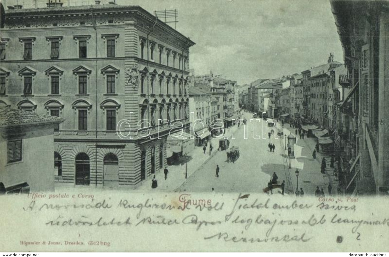 T2/T3 1900 Fiume, Rijeka; Ufficio Postale E Corso / Post Office, Street (small Tear) - Non Classificati