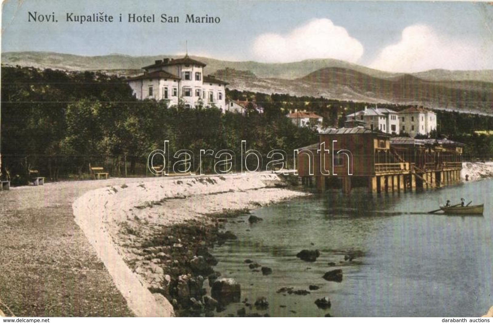 T2/T3 1911 Novi Vinodolski, Hotel San Marino, Beach (EK) - Ohne Zuordnung