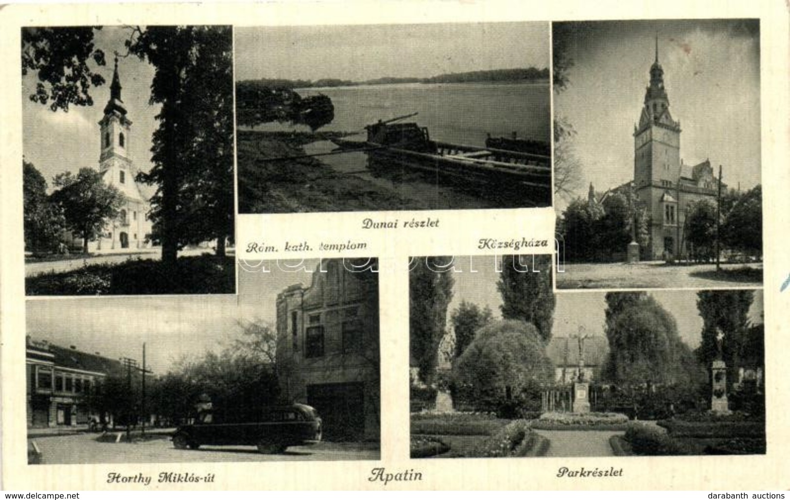 T2/T3 Apatin, Községháza, Római Katolikus Templom, Park, Horthy Miklós út, Dunai Részlet, Kiadja Szavadill J. / Town Hal - Non Classificati