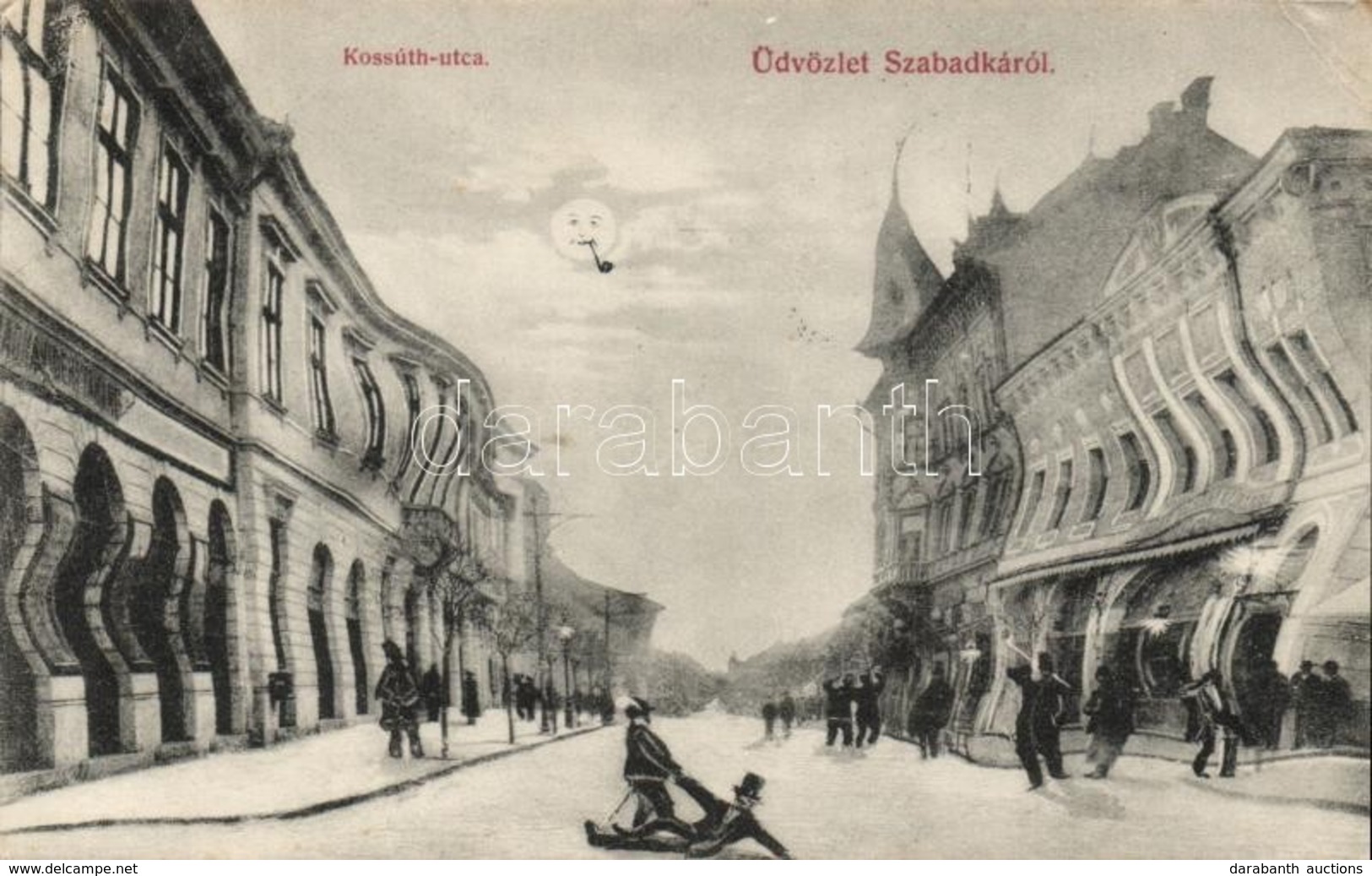 T2/T3 Szabadka, Subotica; Kossuth Utca. Részeges Művészlap. Heumann Mór Kiadása / Street, Drunken Vision (EB) - Ohne Zuordnung