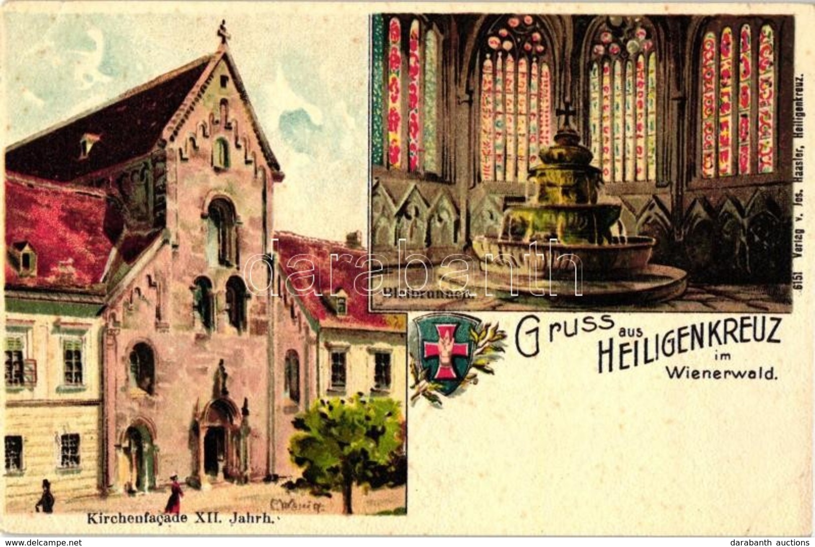 ** T2 Heiligenkreuz Im Wienerwald, Kirche, Bleibrunnen / Church, Fountain, Interior, Coat Of Arms, Litho, Artist Signed - Non Classificati