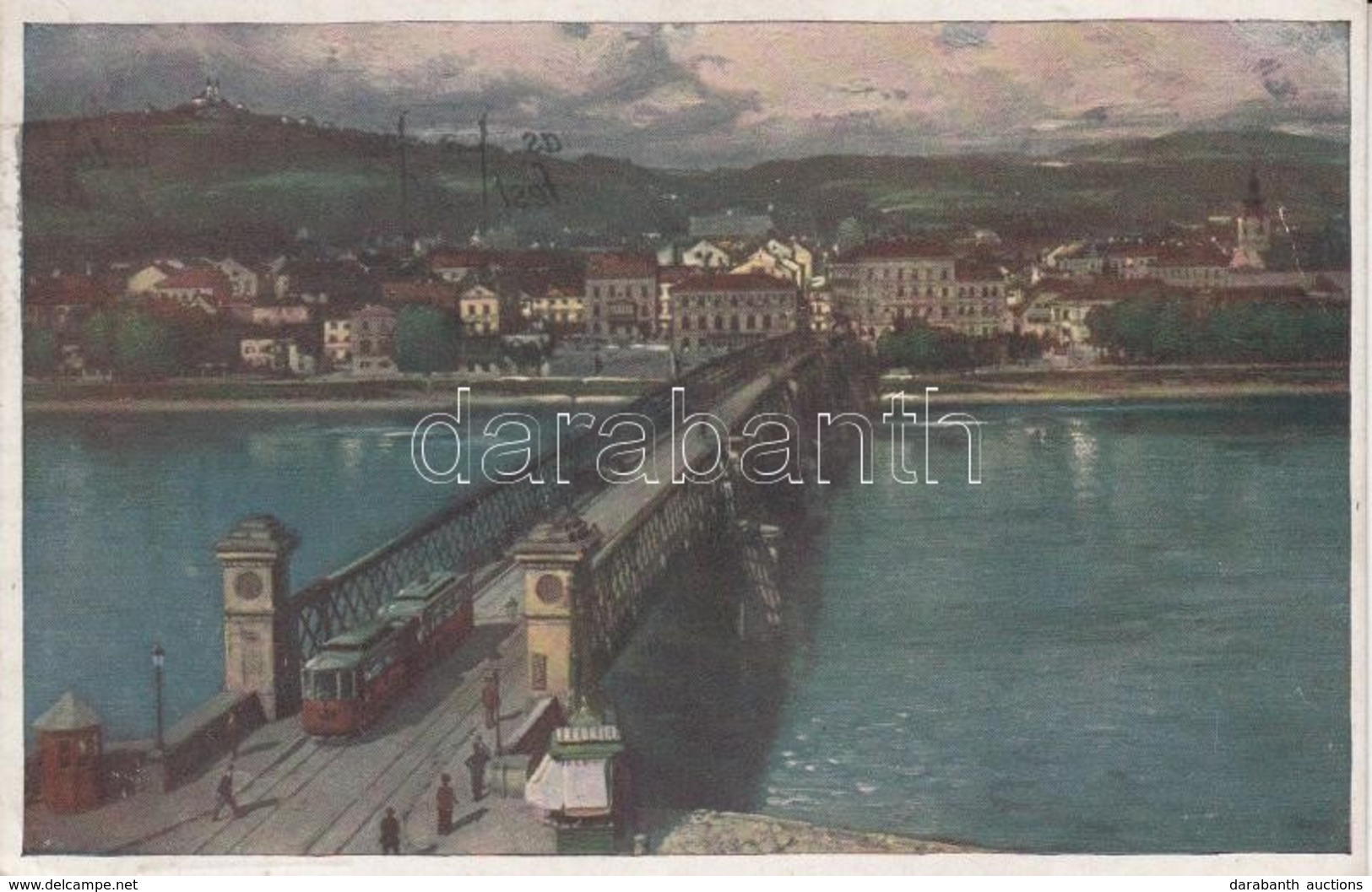 T2/T3 Linz An Der Donau, Urfahr, Kunstverlag Hans Hausner, Künstlerkarte No. 7007/4 / Bridge, Tram (EK) - Non Classés