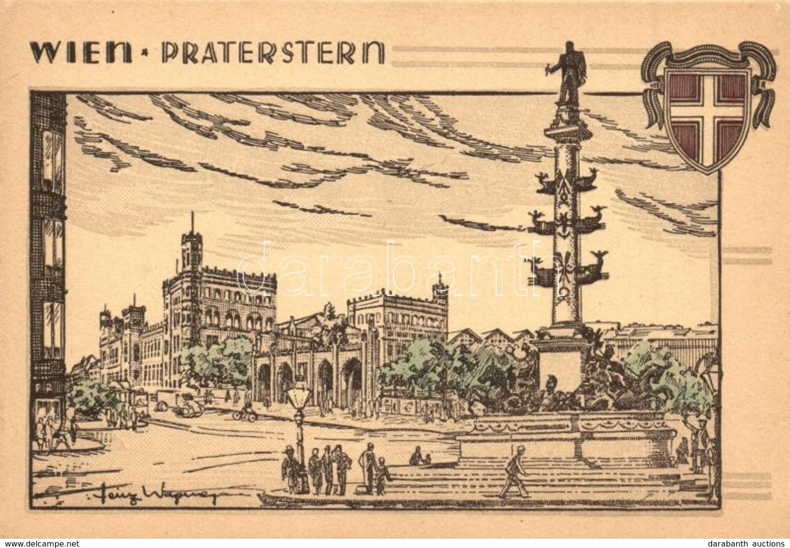 ** T2/T3 Vienna, Wien II. Praterstern / Square, Tegetthoff Statue, Etching Style, S: Heinz Wagner (EK) - Unclassified