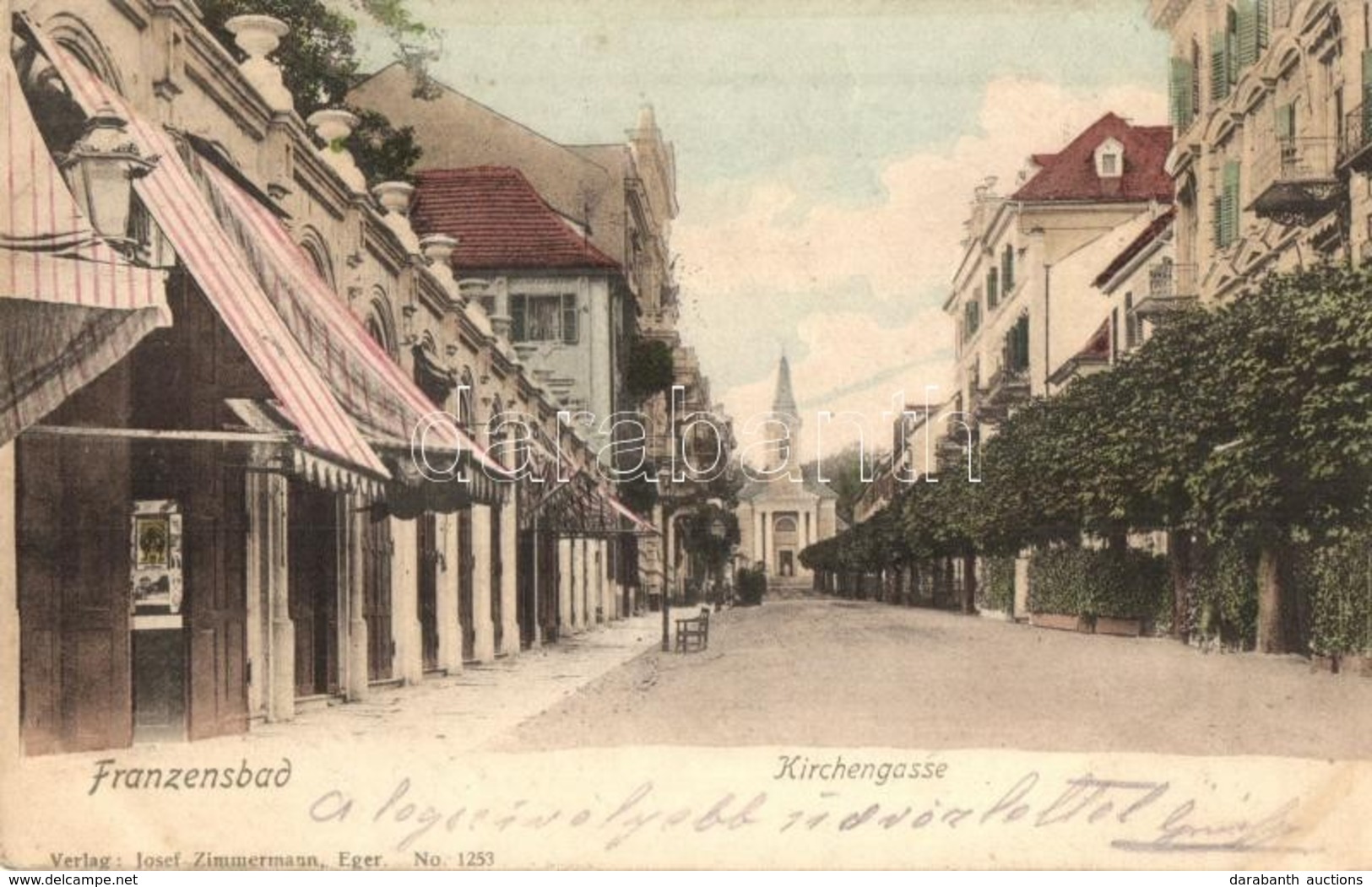 T2/T3 1903 Frantiskovy Lazne, Franzensbad; Kirchengasse / Church Street, Shops. Verlag Josef Zimmermann No. 1253. (r) - Sin Clasificación