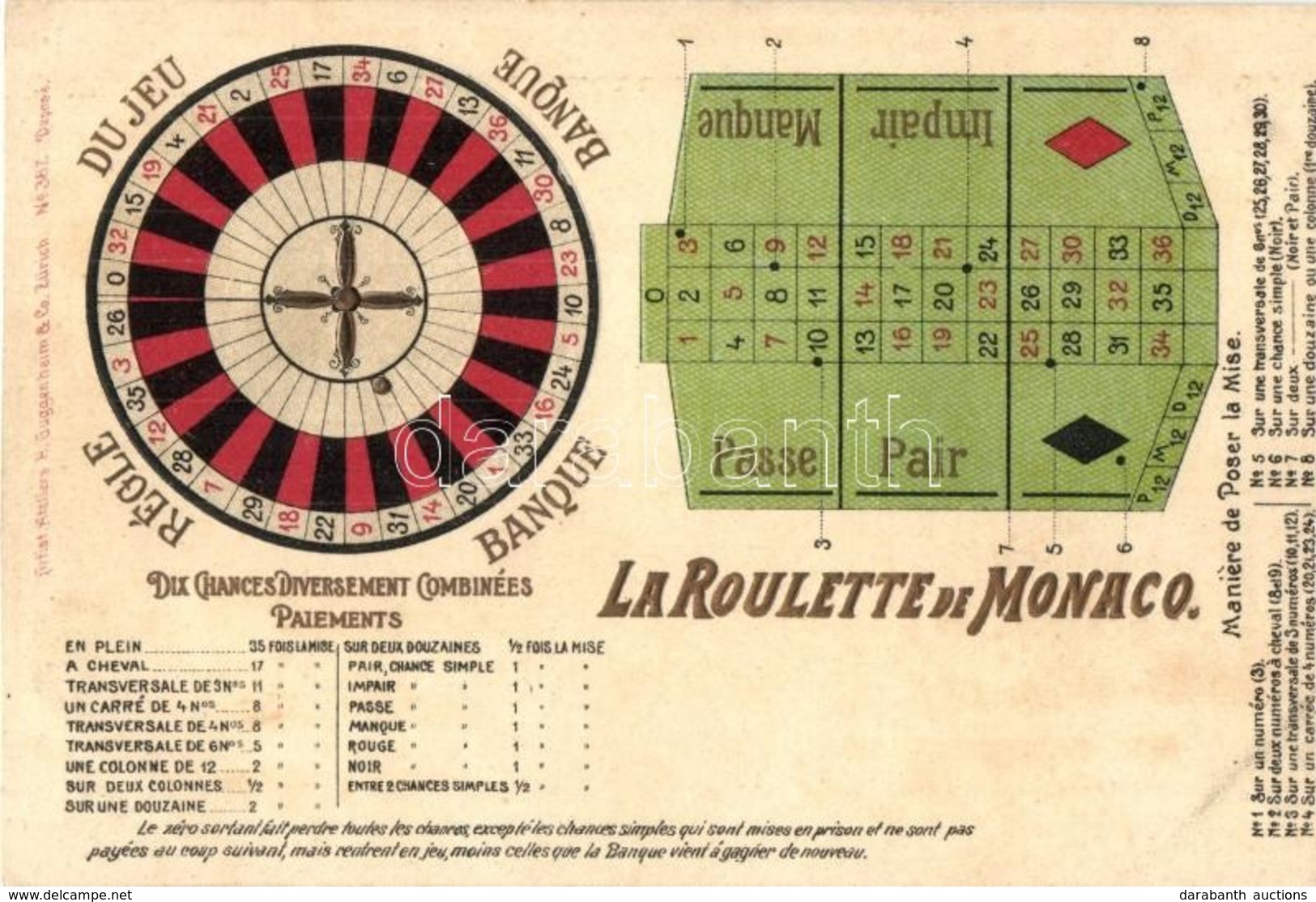 ** T2 Monte Carlo, La Roulette De Monaco. H. Guggenheim & Co. No. 387. Emb. Litho - Ohne Zuordnung
