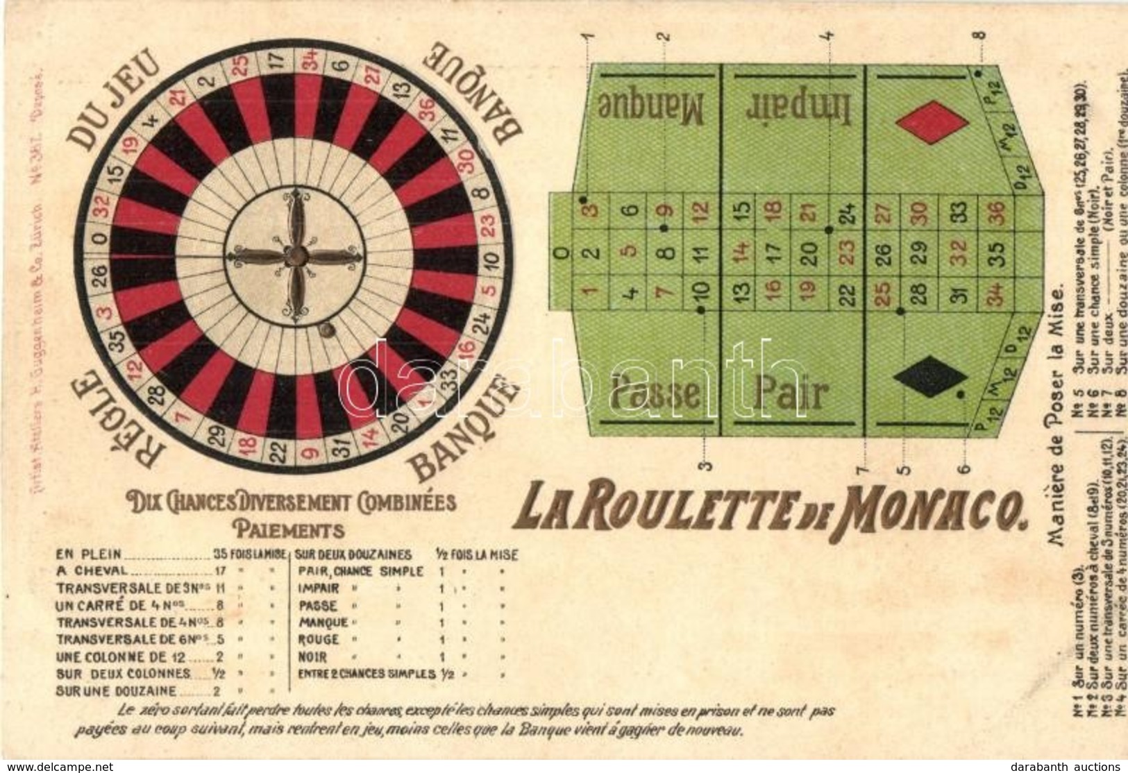 ** T2 Monte Carlo, La Roulette De Monaco. H. Guggenheim & Co. No. 387. Emb. Litho - Non Classificati