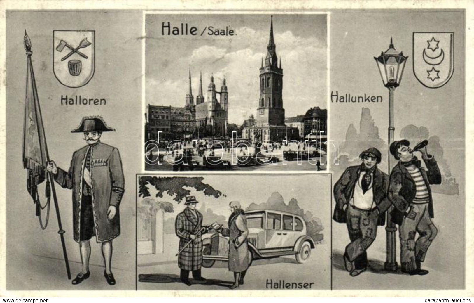 T2/T3 Halle, Halloren, Hallunken, Hallenser / Humorous Postcard, Automobile (EK) - Non Classificati