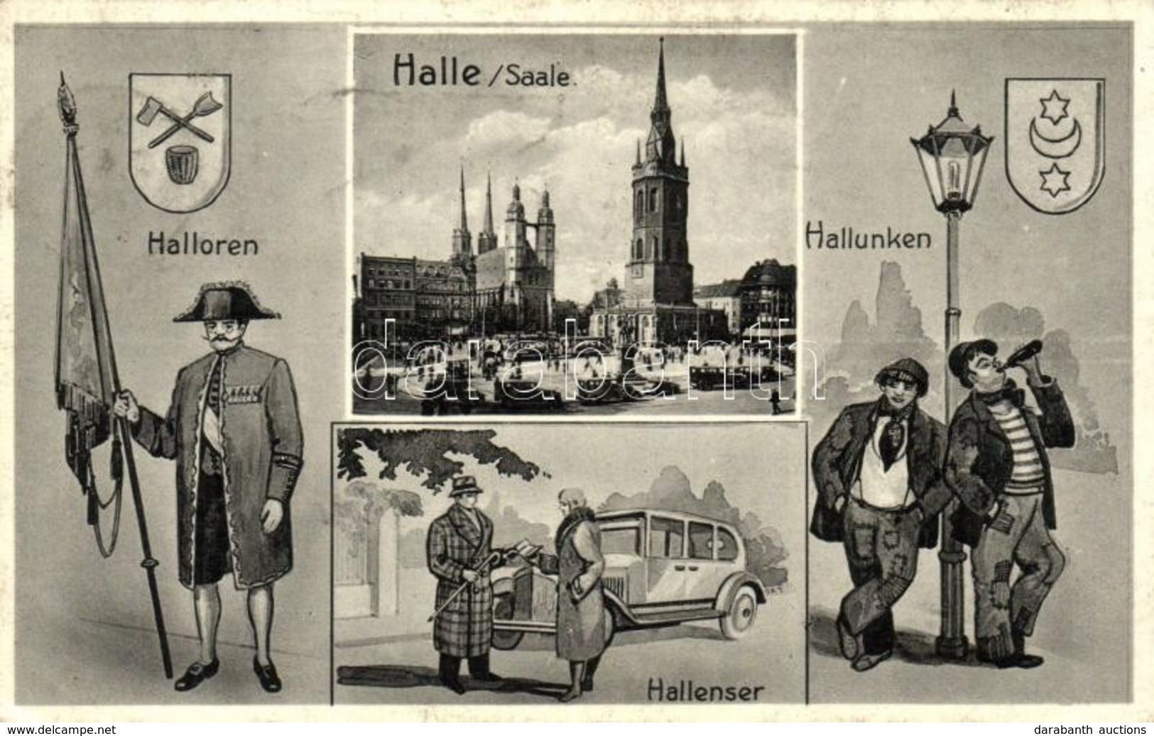 T2/T3 Halle, Halloren, Hallunken, Hallenser / Humorous Postcard, Automobile (EK) - Non Classés