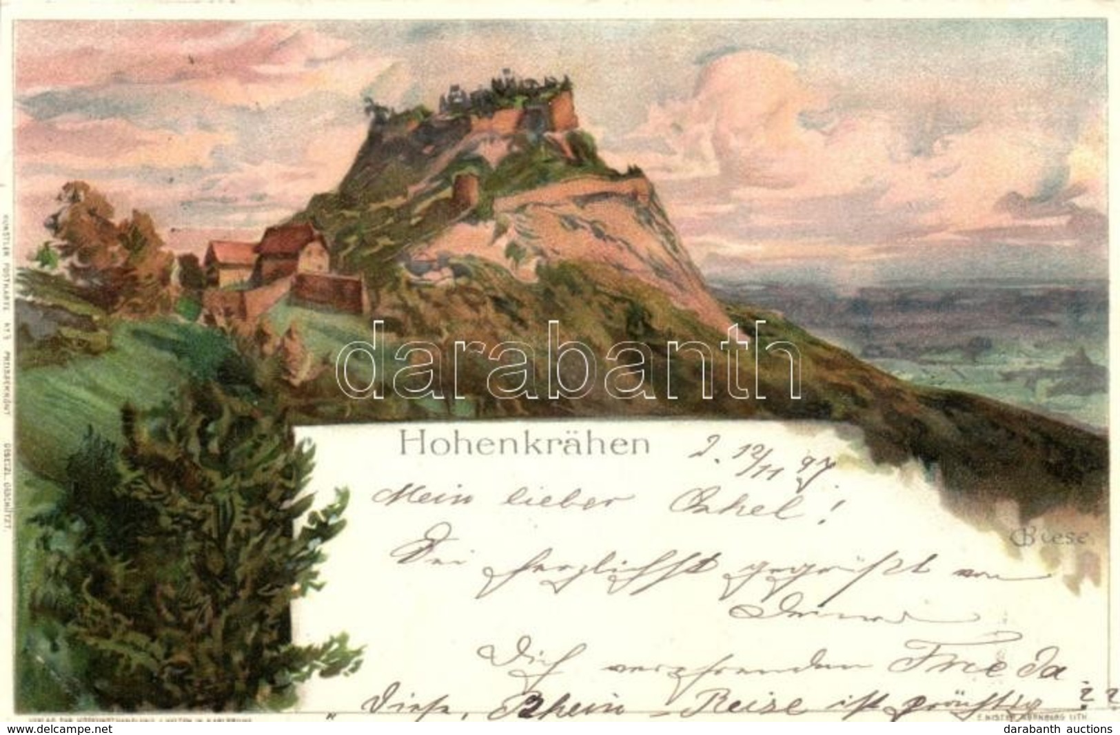 T2/T3 1897 Hohenkrähen, Velten's Künstlerpostkarte No. 3. Litho S: Biese (EK) - Sin Clasificación