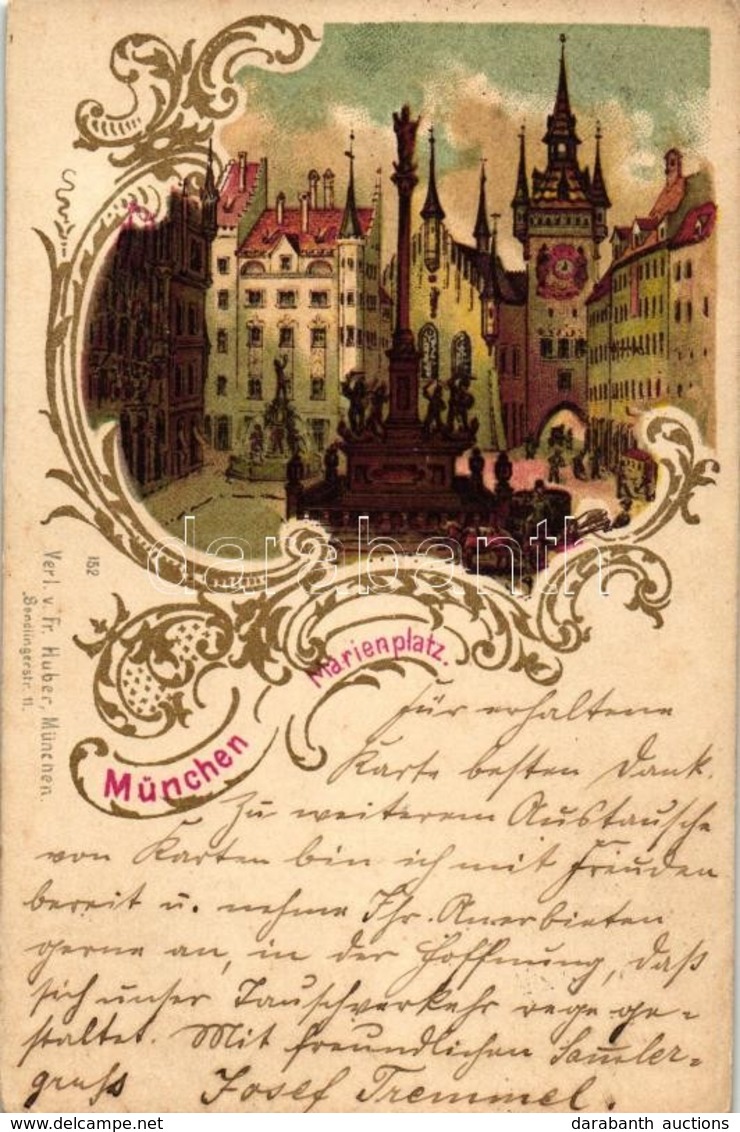 T2/T3 1899 München, Marienplatz / Square, Fr. Huber 152. Art Nouveau, Litho (EK) - Ohne Zuordnung