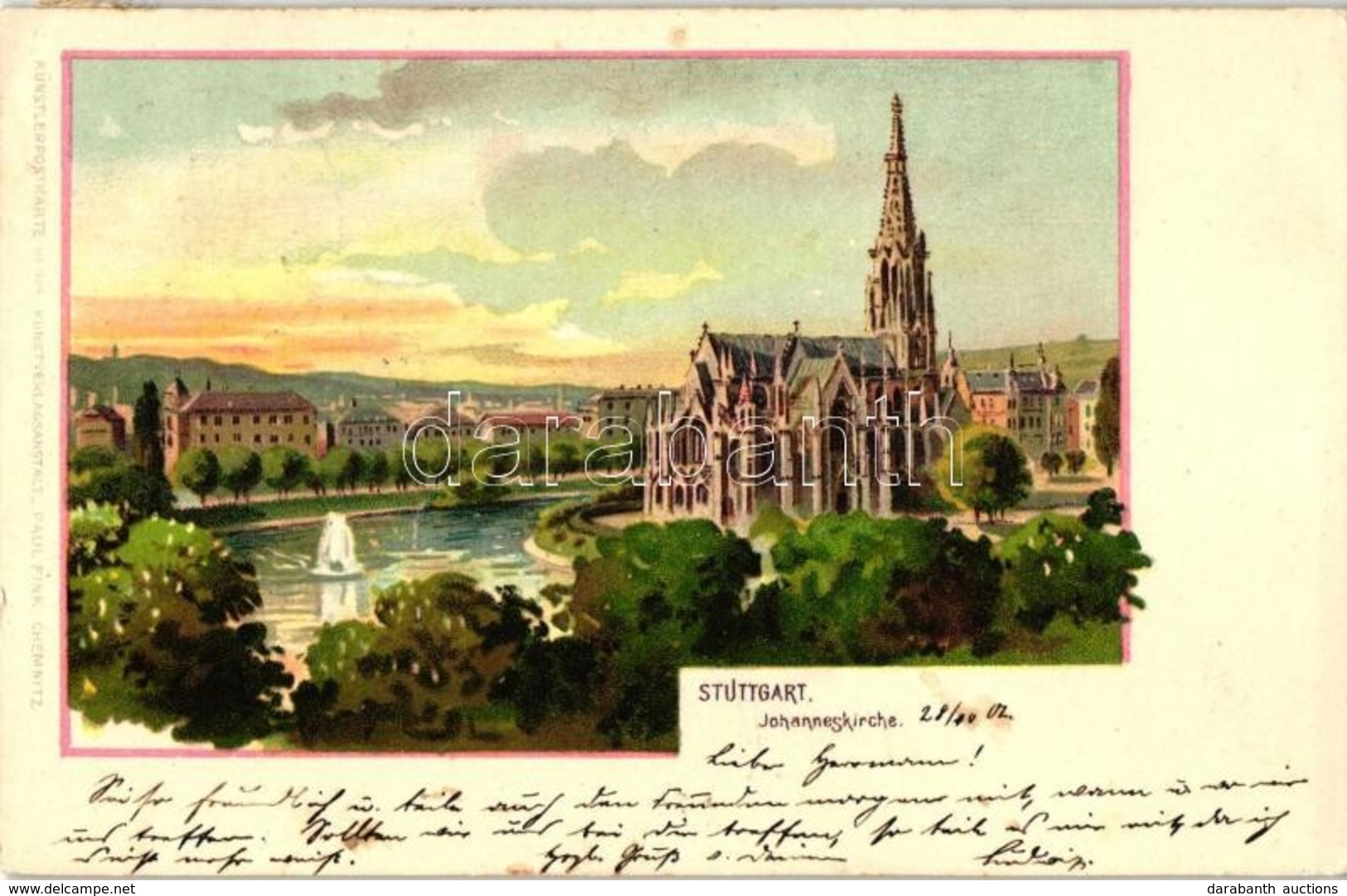 T2 Stuttgart, Johanneskirche / Church, Paul Fink's Künstlerpostkarte Von 1309. Litho - Unclassified