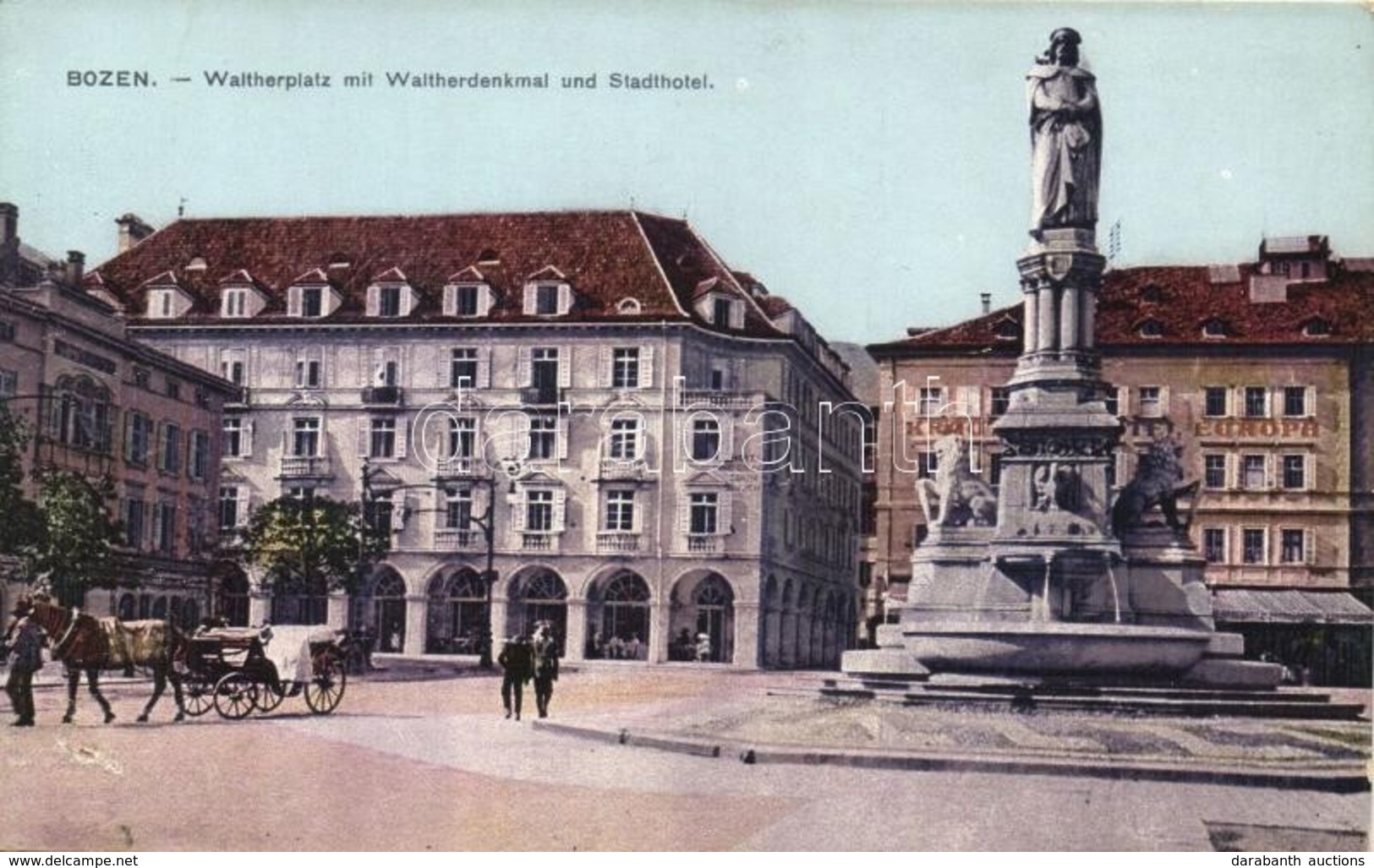 * T2/T3 Bolzano, Bozen; Waltherplatz, Waltherdenkmal, Stadthotel / Square, Statue, Hotel - Unclassified