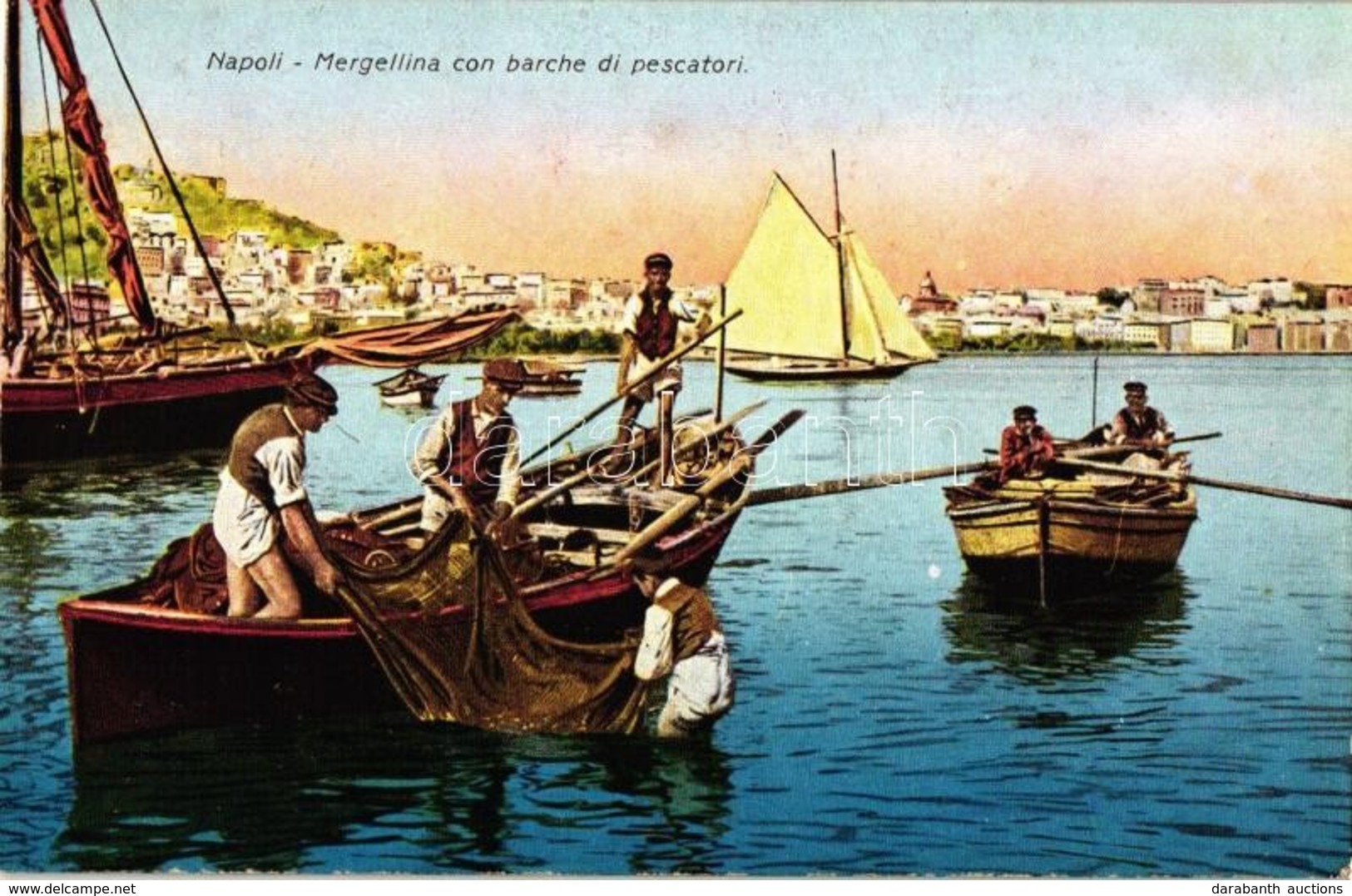 ** T2 Naples, Napoli; Mergellina Con Barche Di Pescatori / Fishing Boats, Fishermen - Unclassified