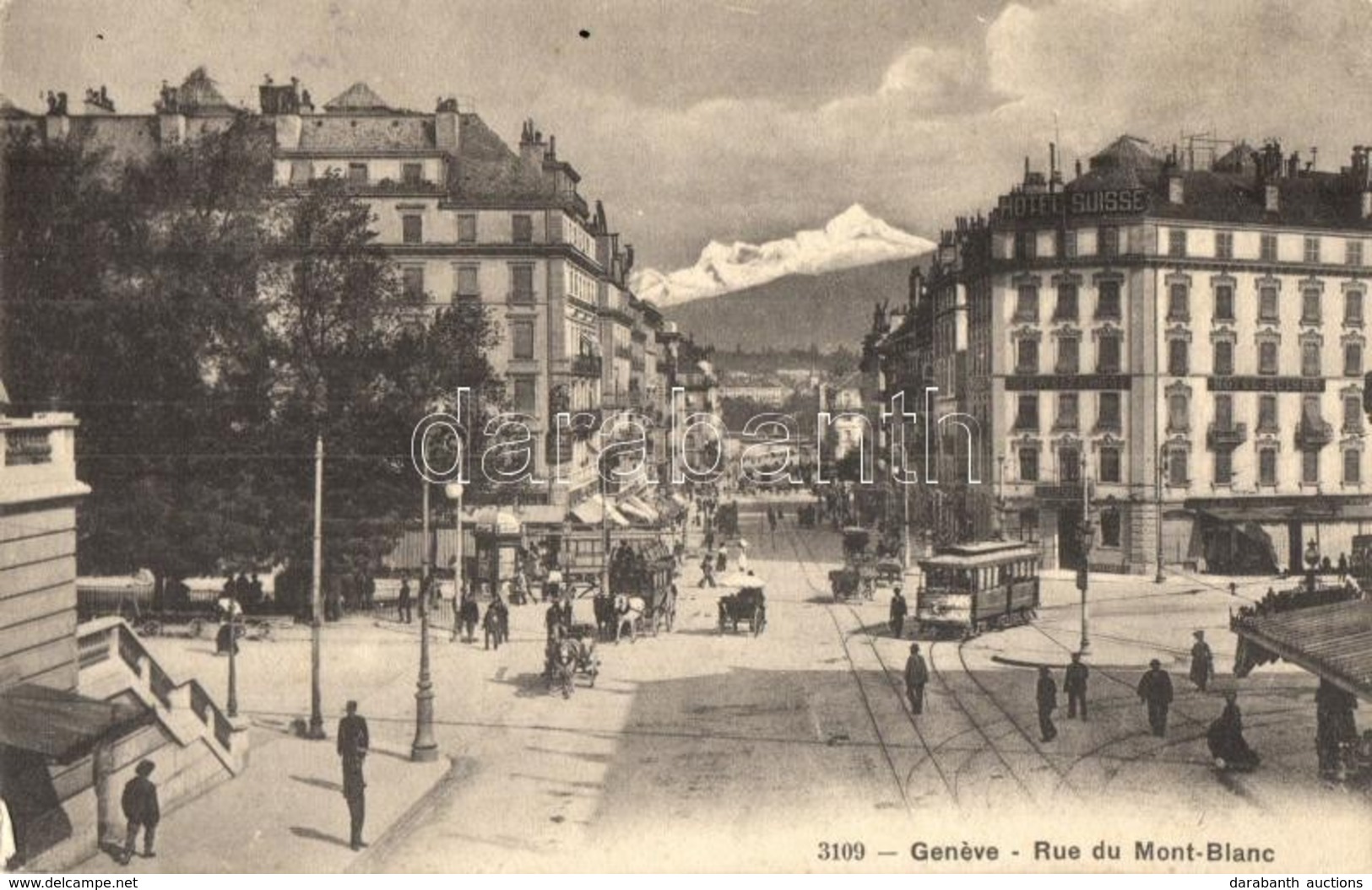 T2/T3 Geneva, Geneve; Rue Du Mont Blanc / Street View With Trams, Schweizerhof's Hotel Suisse, Café Brasserie (EK) - Unclassified