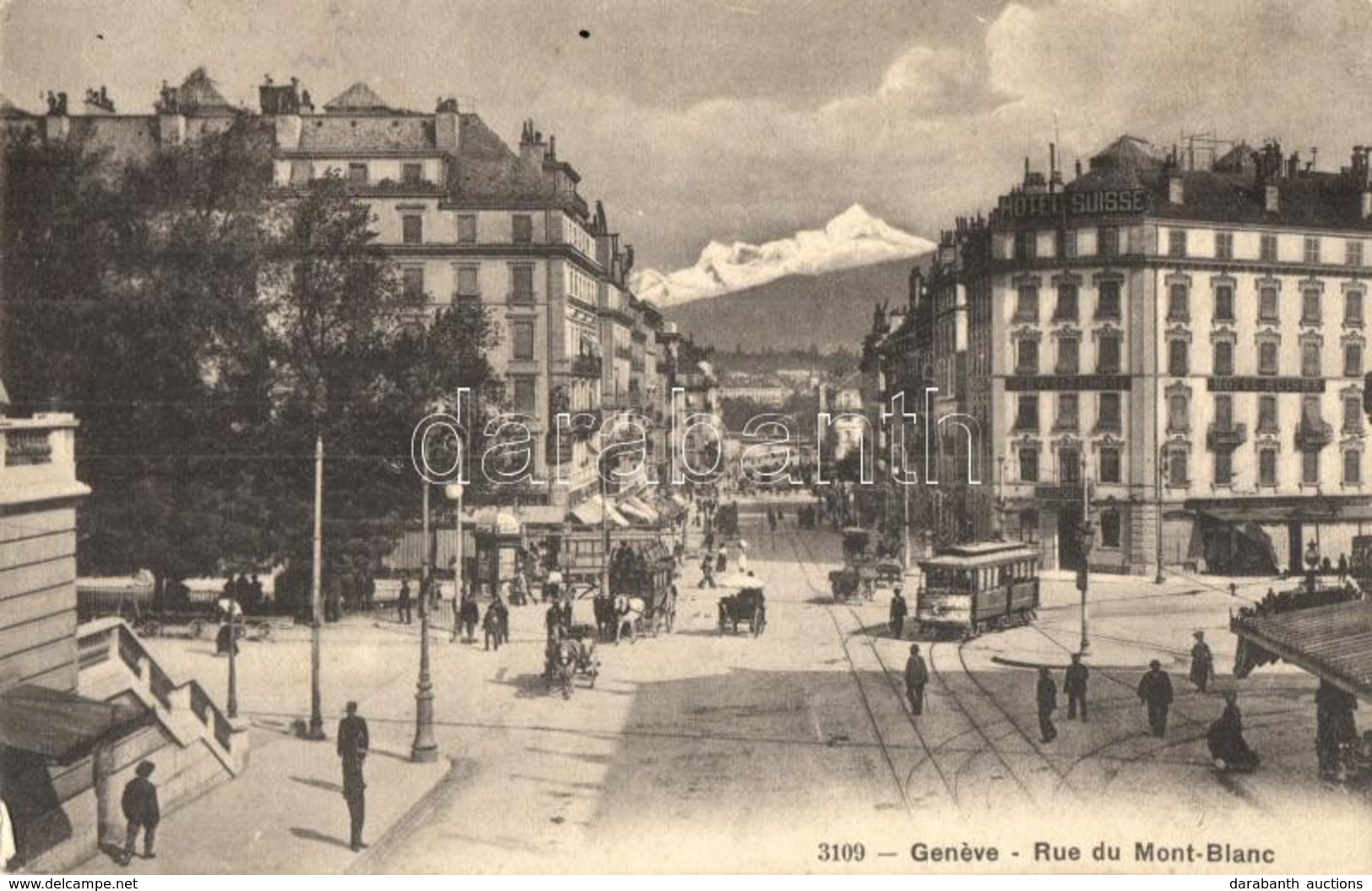 T2/T3 Geneva, Geneve; Rue Du Mont Blanc / Street View With Trams, Schweizerhof's Hotel Suisse, Café Brasserie (EK) - Non Classificati