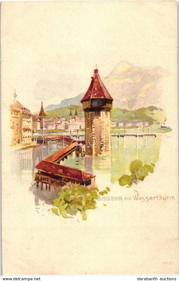 ** T2 Lucerne, Luzern; Wasserthurm / Water Tower, Vouga & Cie No. 21. Litho - Ohne Zuordnung