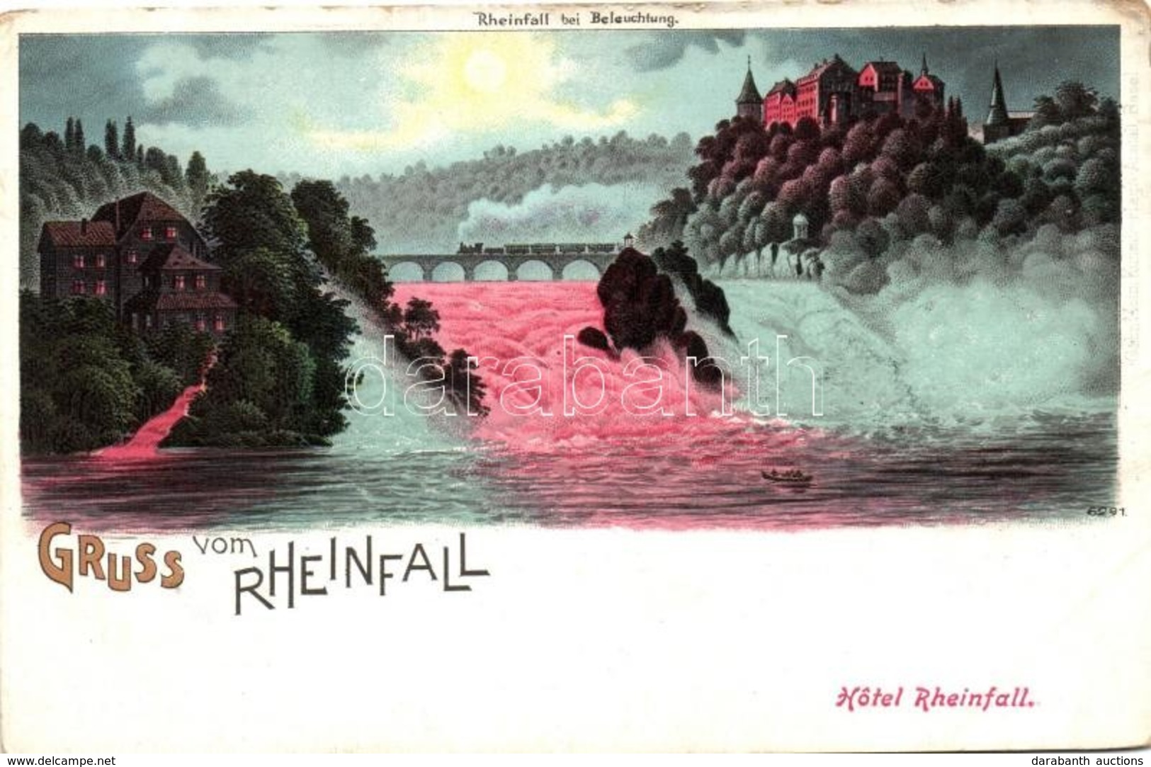 ** T2/T3 Rheinfall, Hotel Rheinfall Bei Beleuchtung, Gruss Vom Rheinfall Litho - Ohne Zuordnung