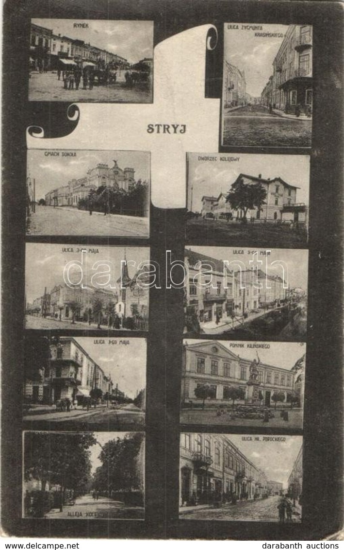 T2/T3 Stryi, Stryj; Ulica 3-go Maja, Rynek, Dworzec Kolejowy, Pomnik Kilinskiego / Street, Square, Railway Station Statu - Unclassified