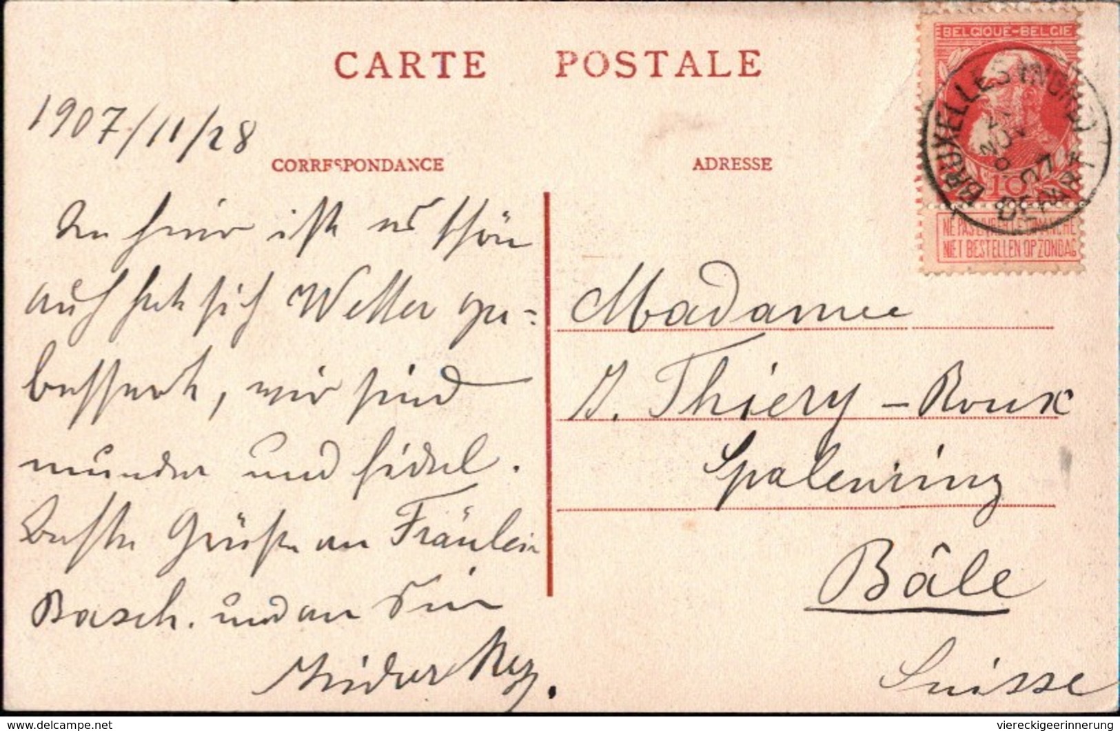 !  Brüssel, Bruxelles, La Poste Centrale, Postamt, Belgien, 1907 Gelaufen Nach Basel - Sonstige & Ohne Zuordnung
