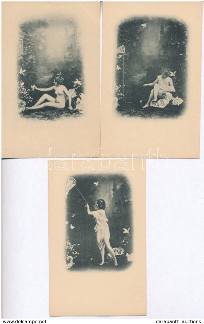 ** 5 Db-os Erotikus Pillangós Képeslap Sorozat / Erotic Postcards Series With 5 Postcards, Nude Lady With Butterflies - Sin Clasificación