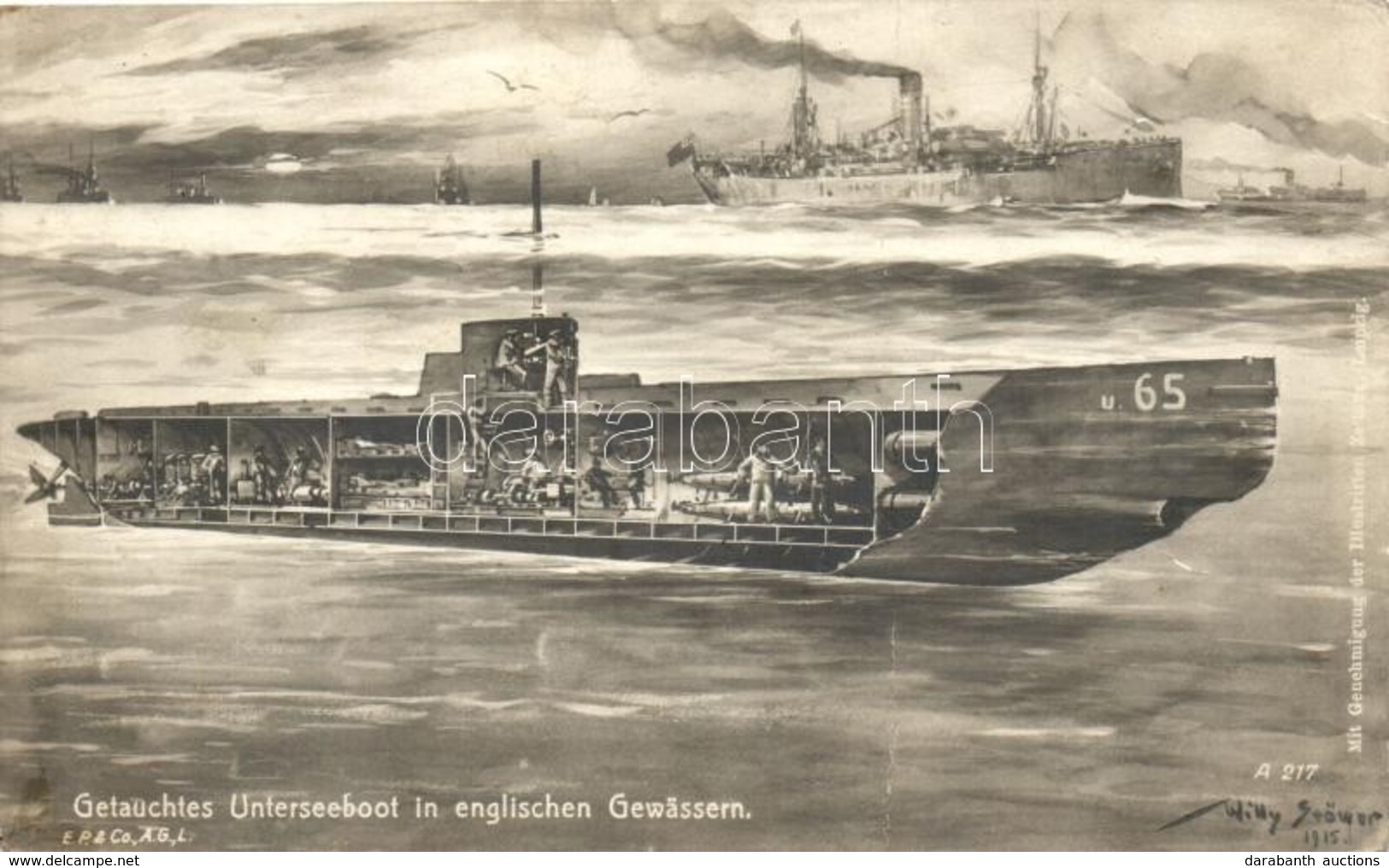 T3 Getauchtes Unterseeboot In Englischen Gewässern, U65 /  Deutsche Kriegsmarine, German Naval Submarine S: Willy Stöwer - Ohne Zuordnung