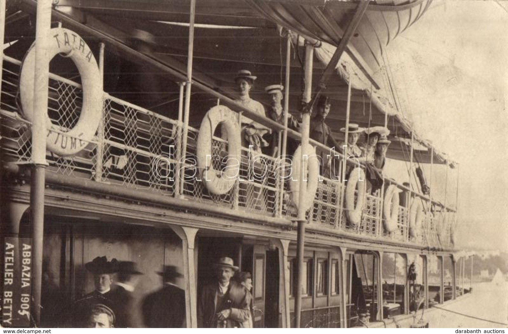 * T2/T3 1905 Abbazia, Tátra Egycsavaros Tengeri Személyszállító Gőzhajó, Utasok / Tátra Sea Passenger Steamship In Abbaz - Non Classés