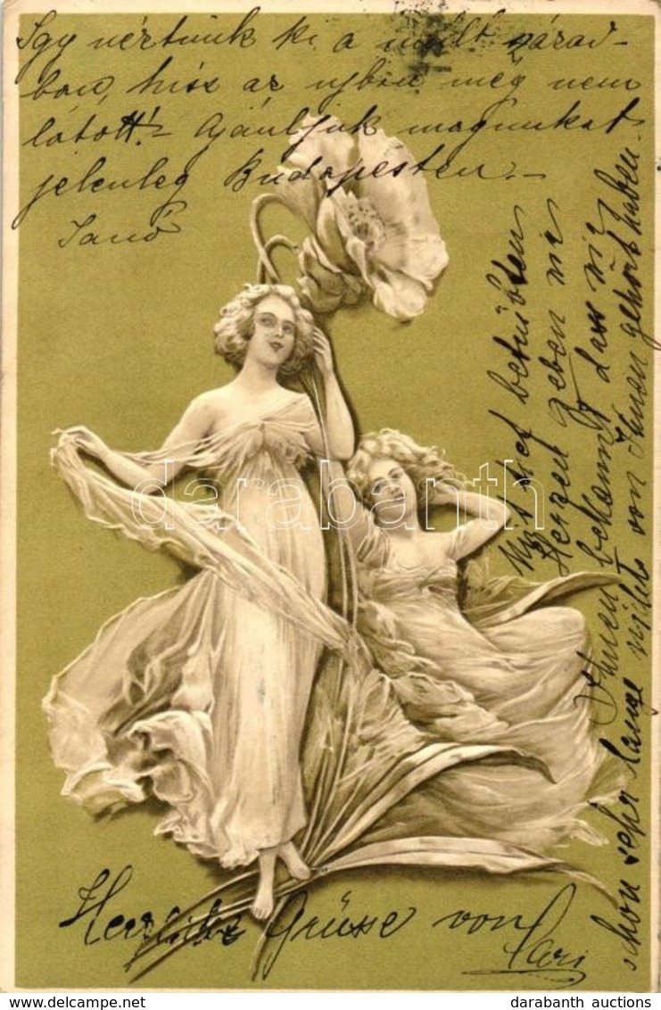 T2 Ladies, Flower, Art Nouveau, Emb. Litho - Unclassified