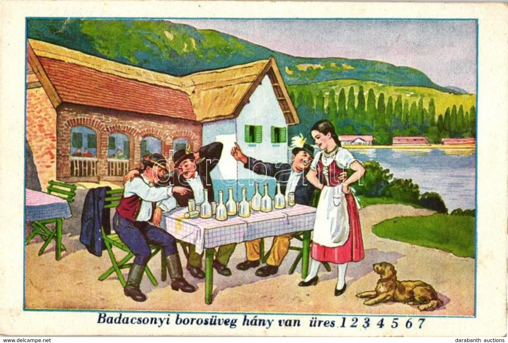 ** T2 Badacsony, 'Borosüveg Hány Van üres? 1, 2, 3, 4, 5, 6, 7?' Borozós Humoros Grafikai Lap - Non Classés