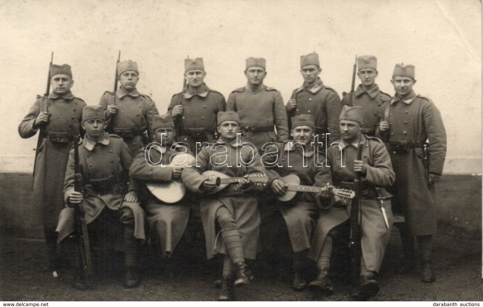 T2/T3 1928 Rajlovac Military Camp, Yugoslavian Soldiers With Musical Instruments. Group Photo  (EK) - Unclassified