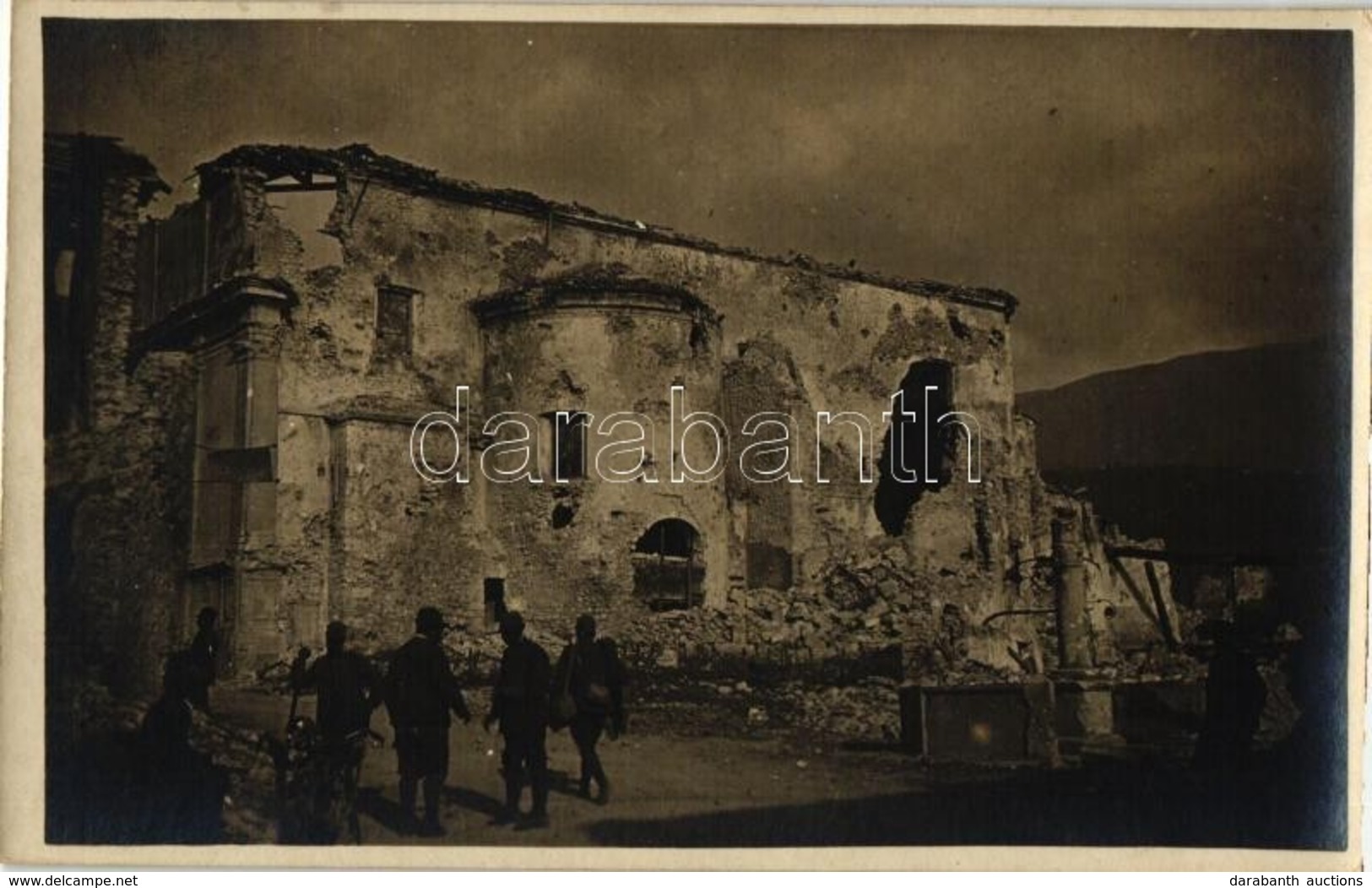 ** T2 Italian Military Postcard, Destroyed Building, Soldiers, Photo - Unclassified